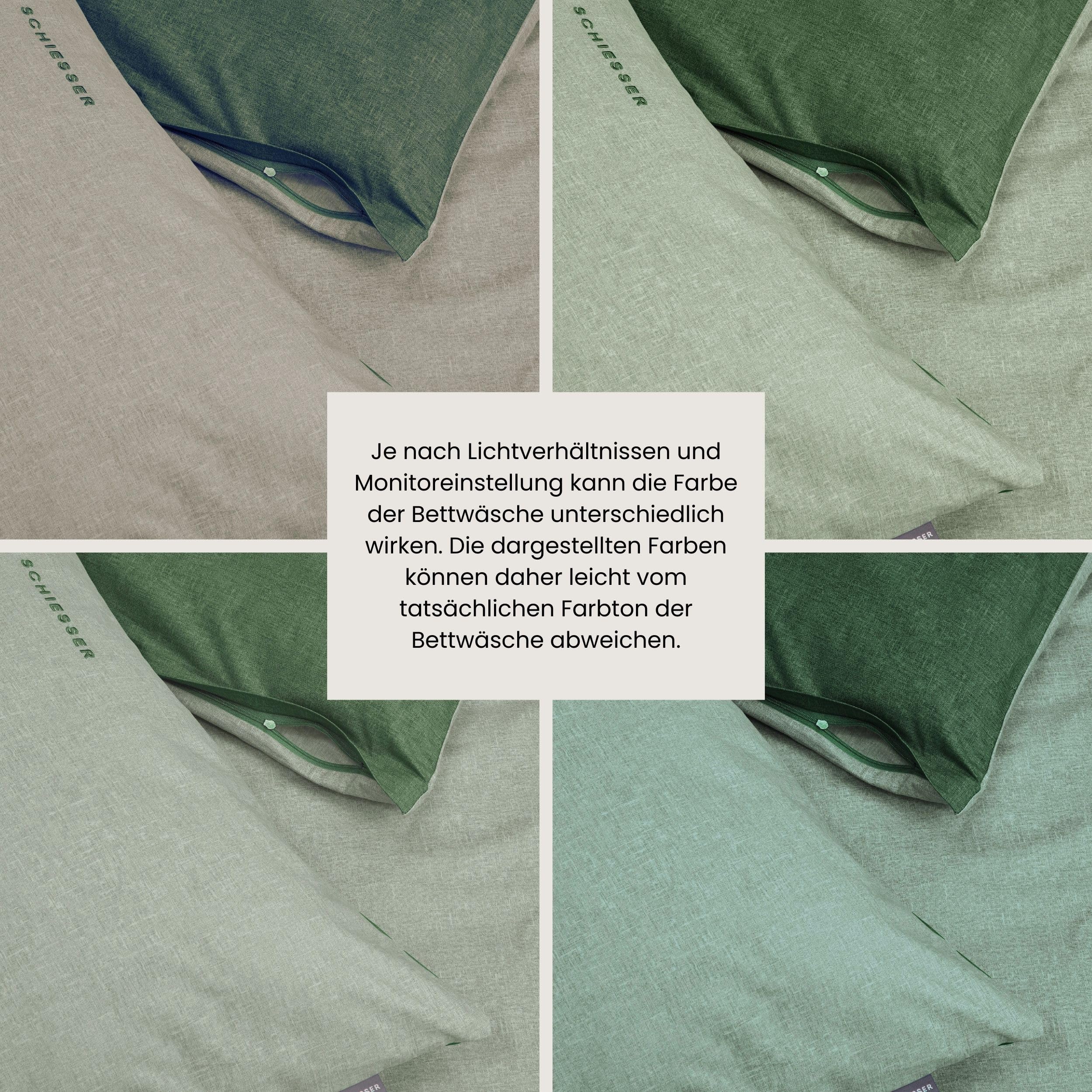 Schiesser Bettwäscheset Doubleface | Renforcé | 2-teilig | Zweifarbig | 100 % Baumwolle | Oeko-Tex® Made in Green Zertifiziert | YKK Reißverschluss | 135x200cm + 80x80cm | Grün