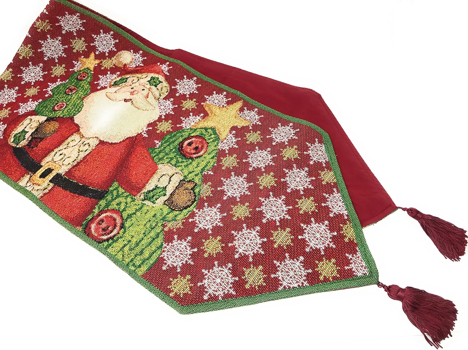 Tache Home Fashion Santa Claus is Coming to Town Festive Christmas Eve Winter Holiday Decorative Woven Tapestry Table Runners, 13x72