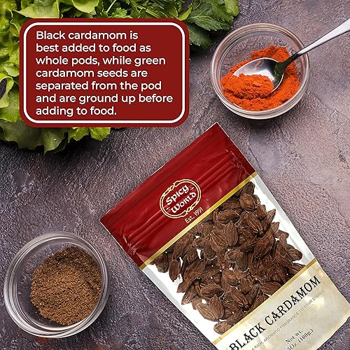 Miniatura 7 de Spicy World cardamomo negro entero bolsa 35 onzas