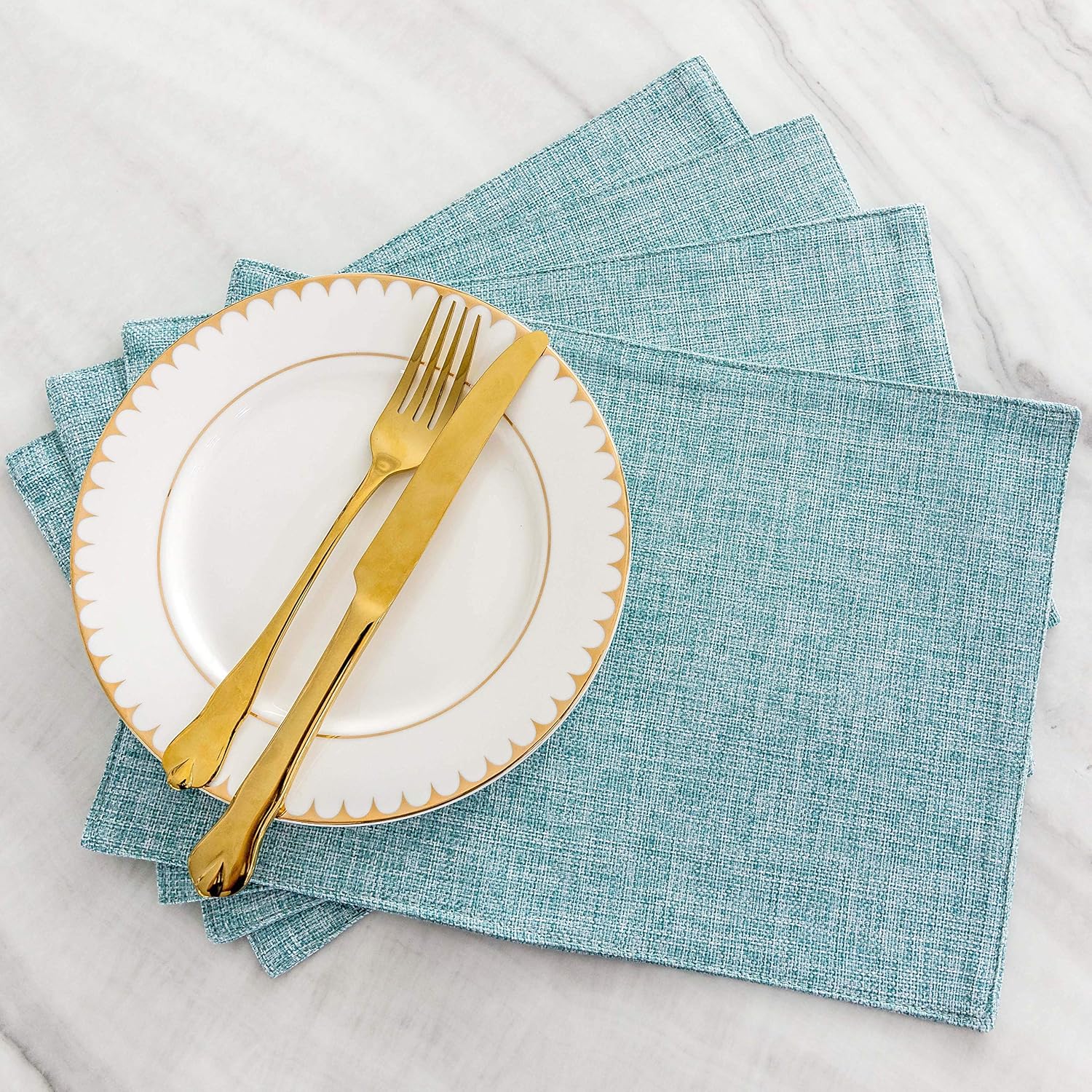Home Brilliant Placemats Set of 4 Heat Resistant Dining Table Place Mats for Kitchen Table, 13 x 19 inches, Teal : Home & Kitchen