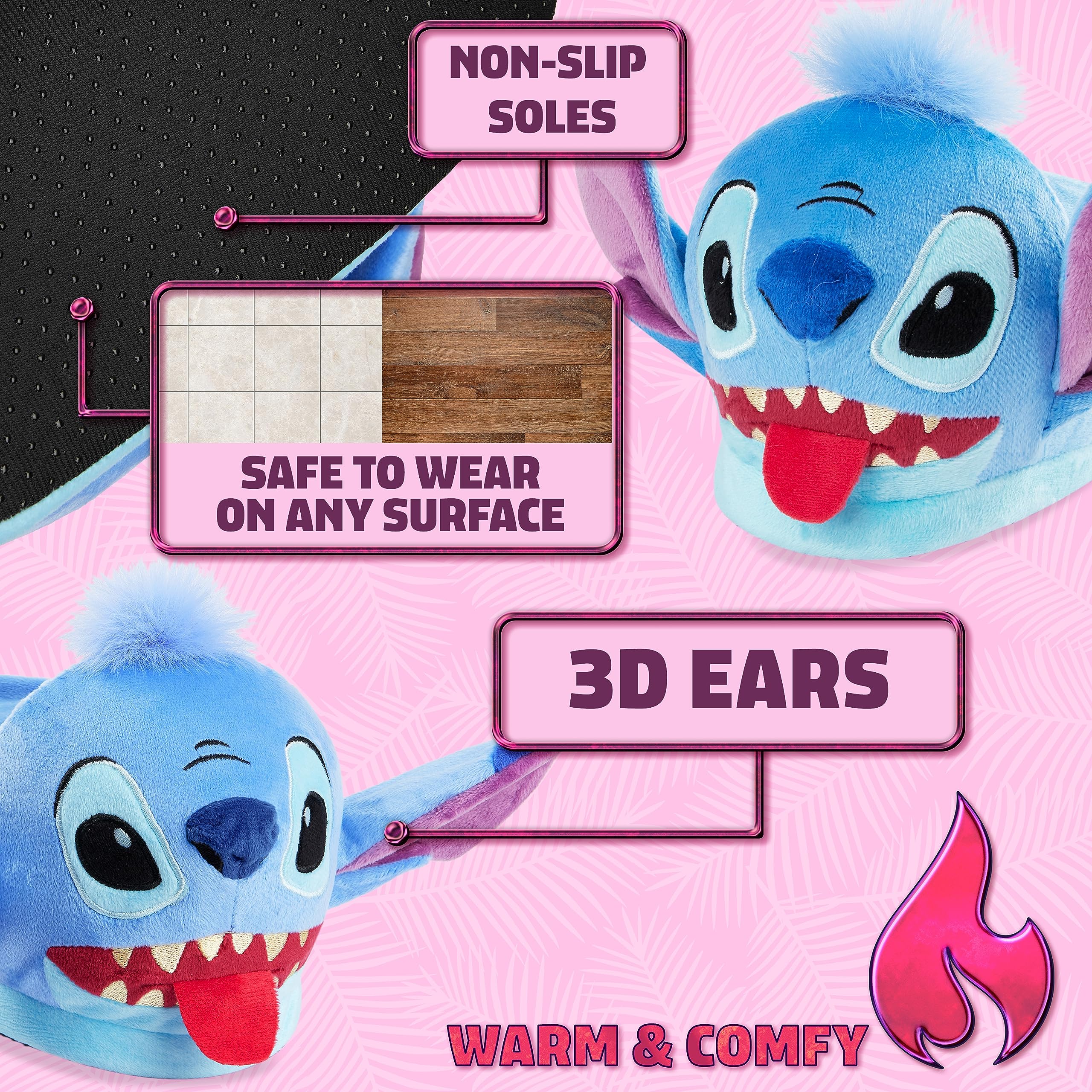 Disney Chaussons Enfant Fantaisie Pantoufle Chaude Peluche Chausson Rigolo Mixte Idée Cadeau Stitch Baby Yoda