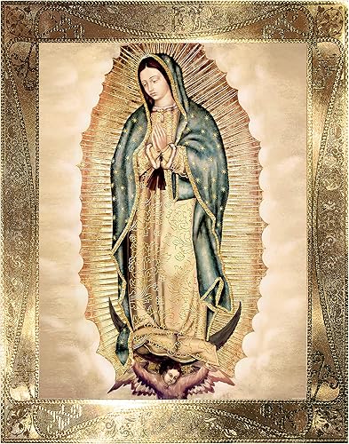 Miniatura 1 de Retrato corporal de Nuestra Señora de Guadalupe con borde dorado clásico (10 x 12 pulgadas), arte religioso de pared, impresión laminada, sin marco,