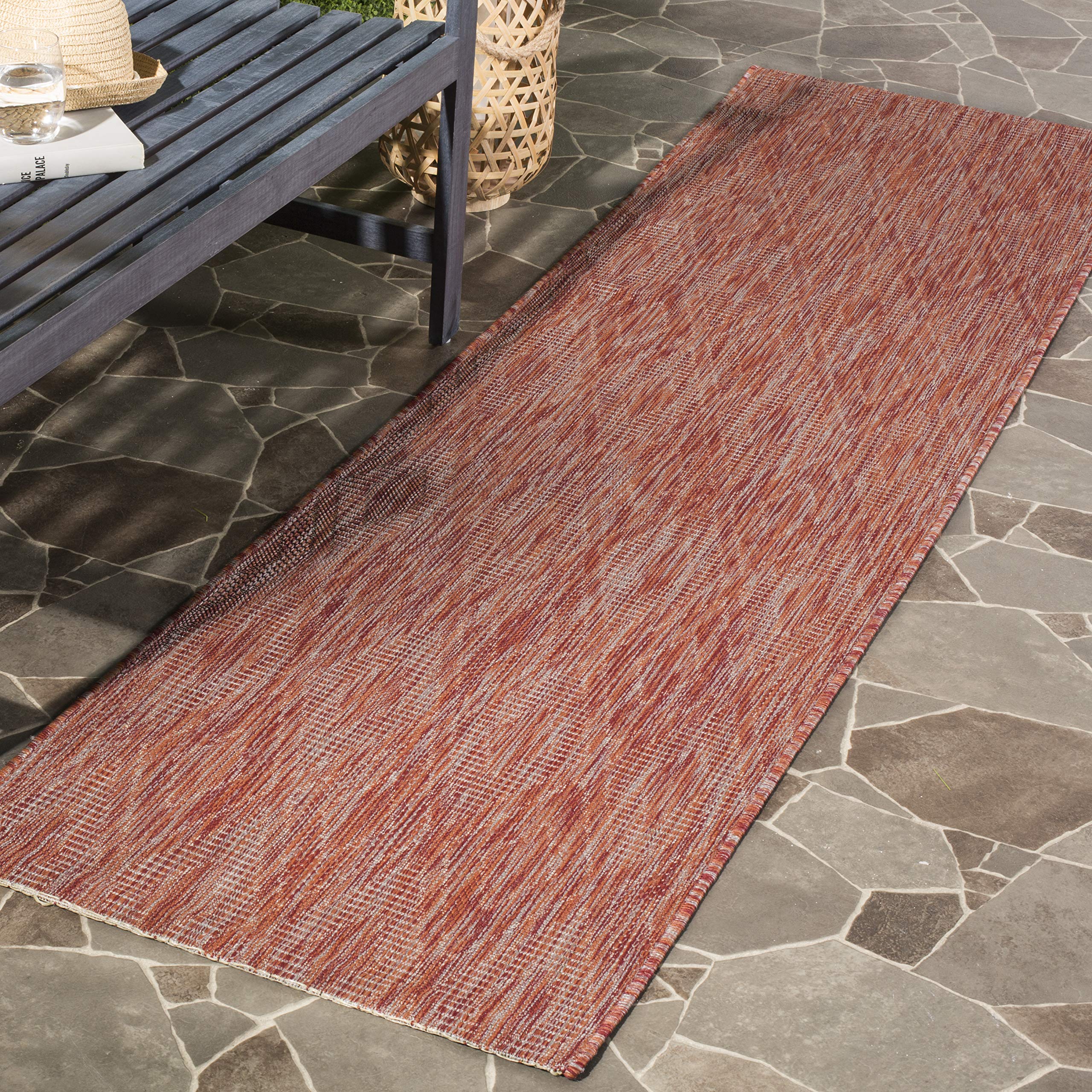 SAFAVIEH Washable Rug Outdoor Courtyard Collection - 2'3" x 10' Runner, Red, Non-Shedding & Easy Cleaning, Ideal for Patio, Entryway, Mudroom, Hallway