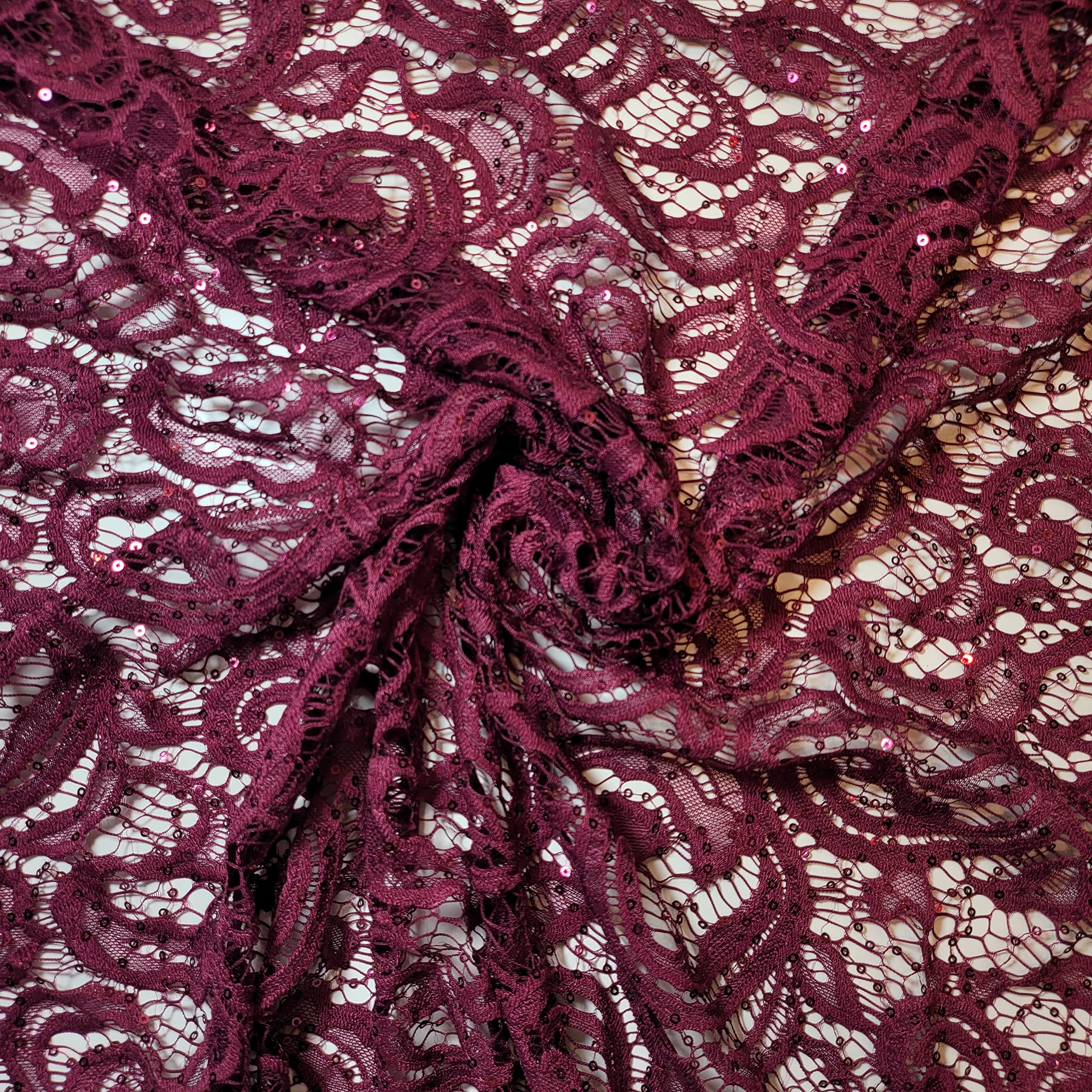 African Vintage Embroidery Bridal Nigerian French Embroidery Corded Budget Guipure Lace Mesh Net Fabric 54" Corded Budget Guipure Lace Mesh Net Fabric 54" (1 Meter, Wine Floral) — image 1