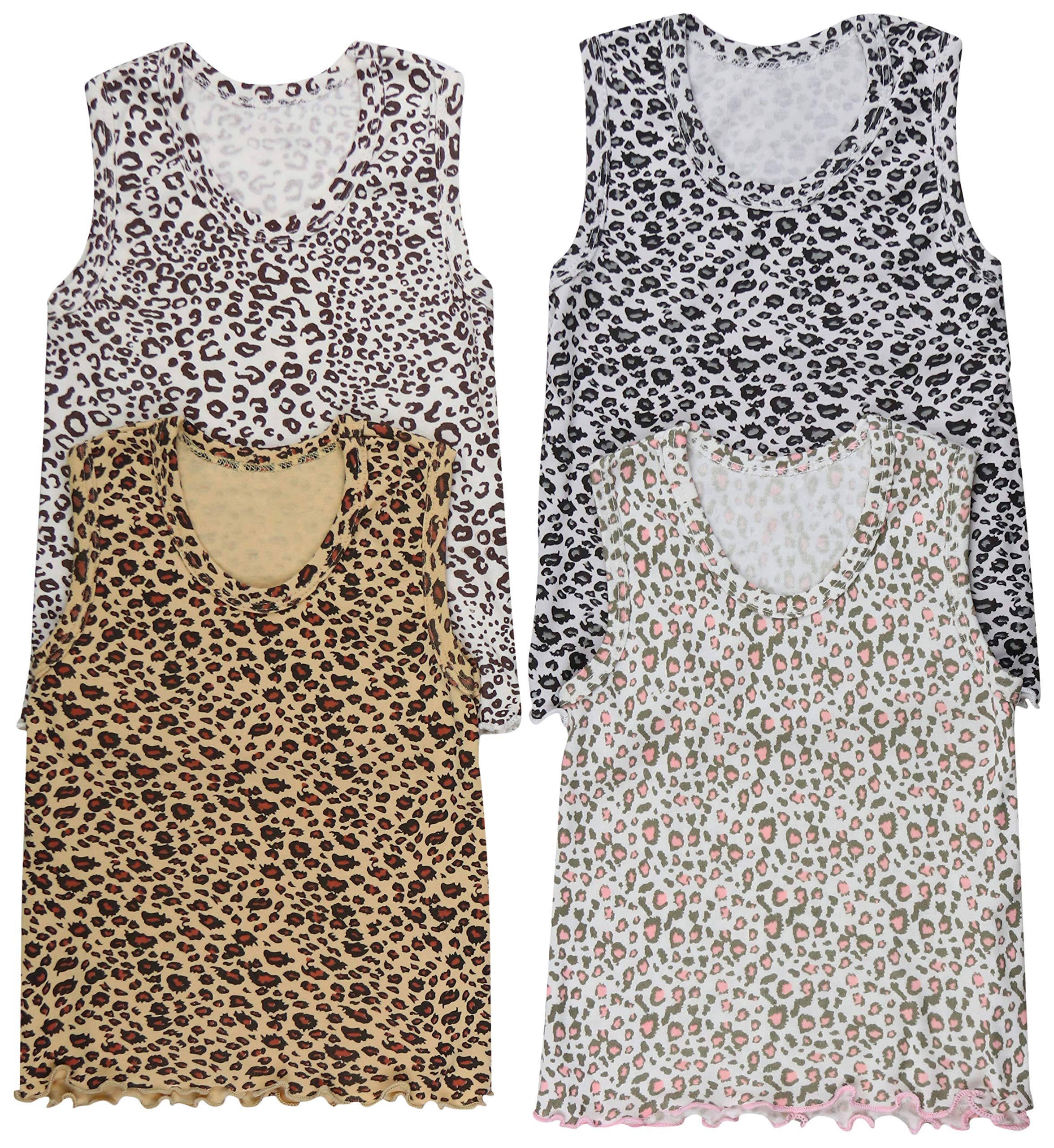 ToBeInStyle Girl's 4 Pack 100% Cotton Ruffle Hem Tank Tops Super Soft Undershirts