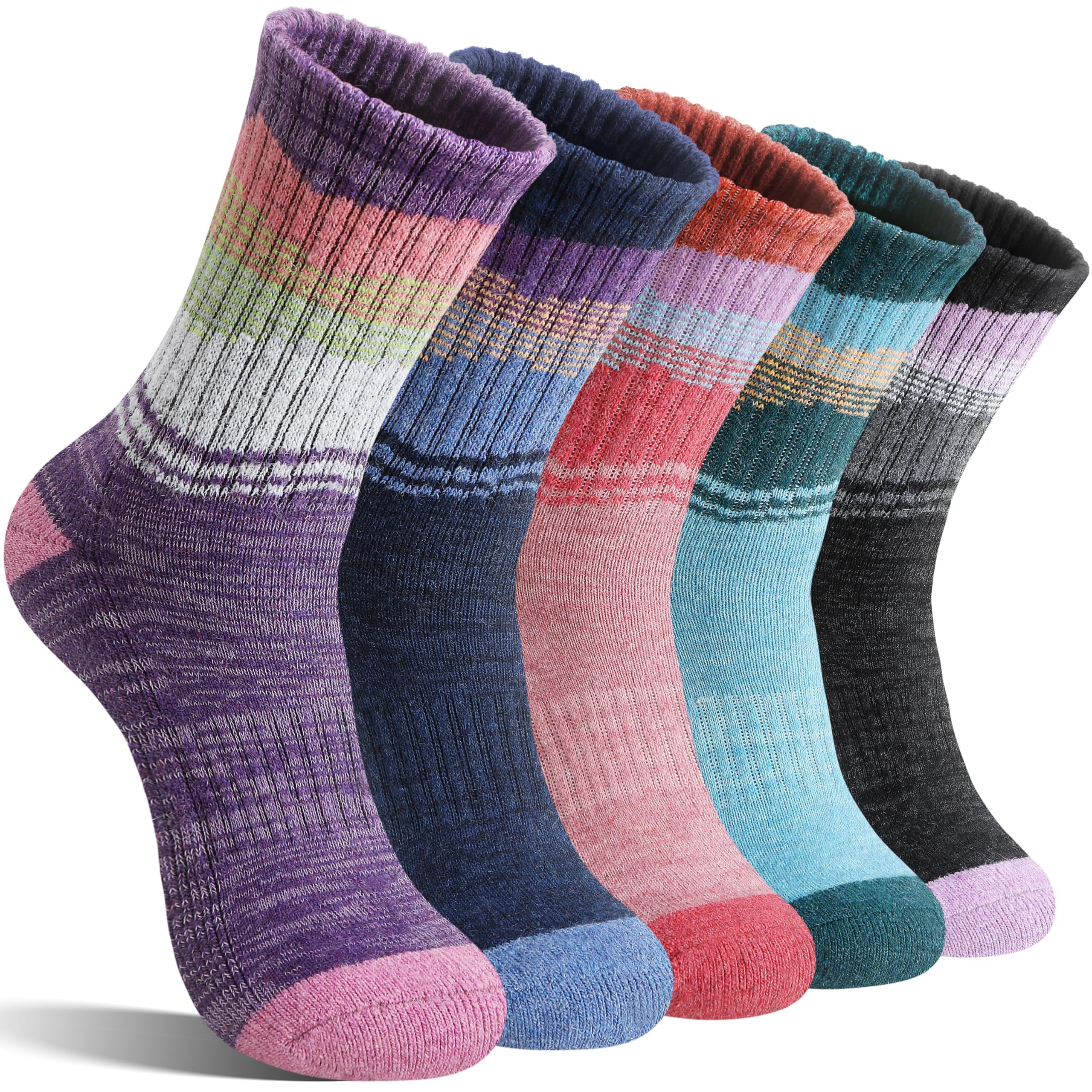 Sandsuced Merino Wool Hiking Warm Socks Thermal Winter Cozy Crew with Cushioned Sole & Moisture Wicking 5 Pairs for Women