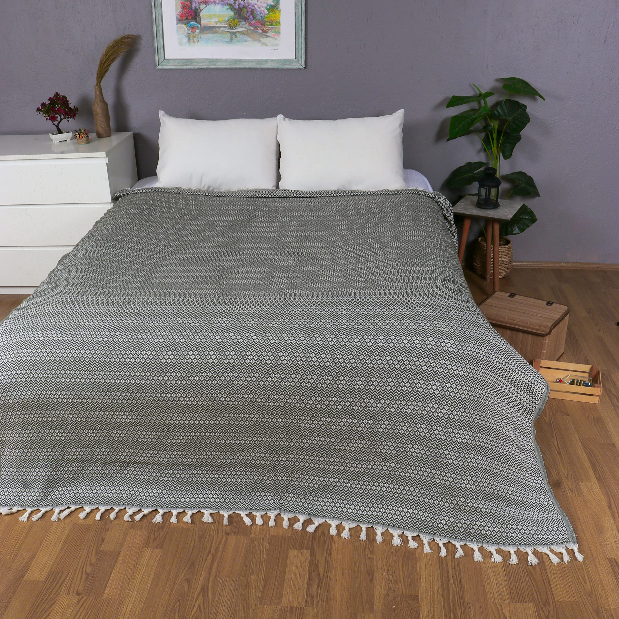 Tuiste Copriletto Cotone una Piazza e Mezza Verde Scuro Oliva, Trapuntino, Trapunta, Per Primavera, Estate, Autunno e Inverno, Telo Arredo Copridivano Multiuso Copritutto, Coperta Leggera Piquet