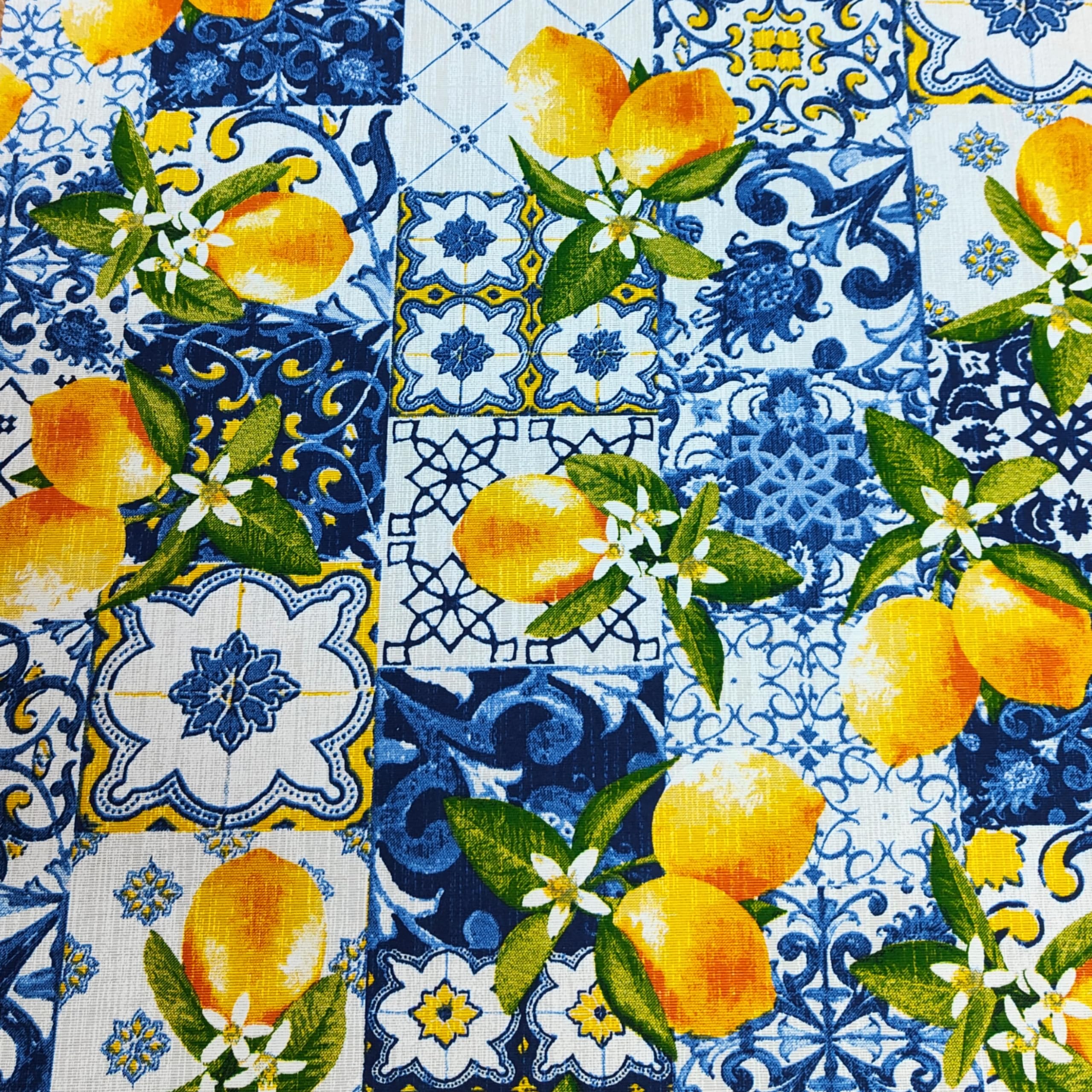 Cuscini Sedie Cucina (set da 6) Con Lacci Stile Capri Limoni Imbottito 40x40 (Blu)