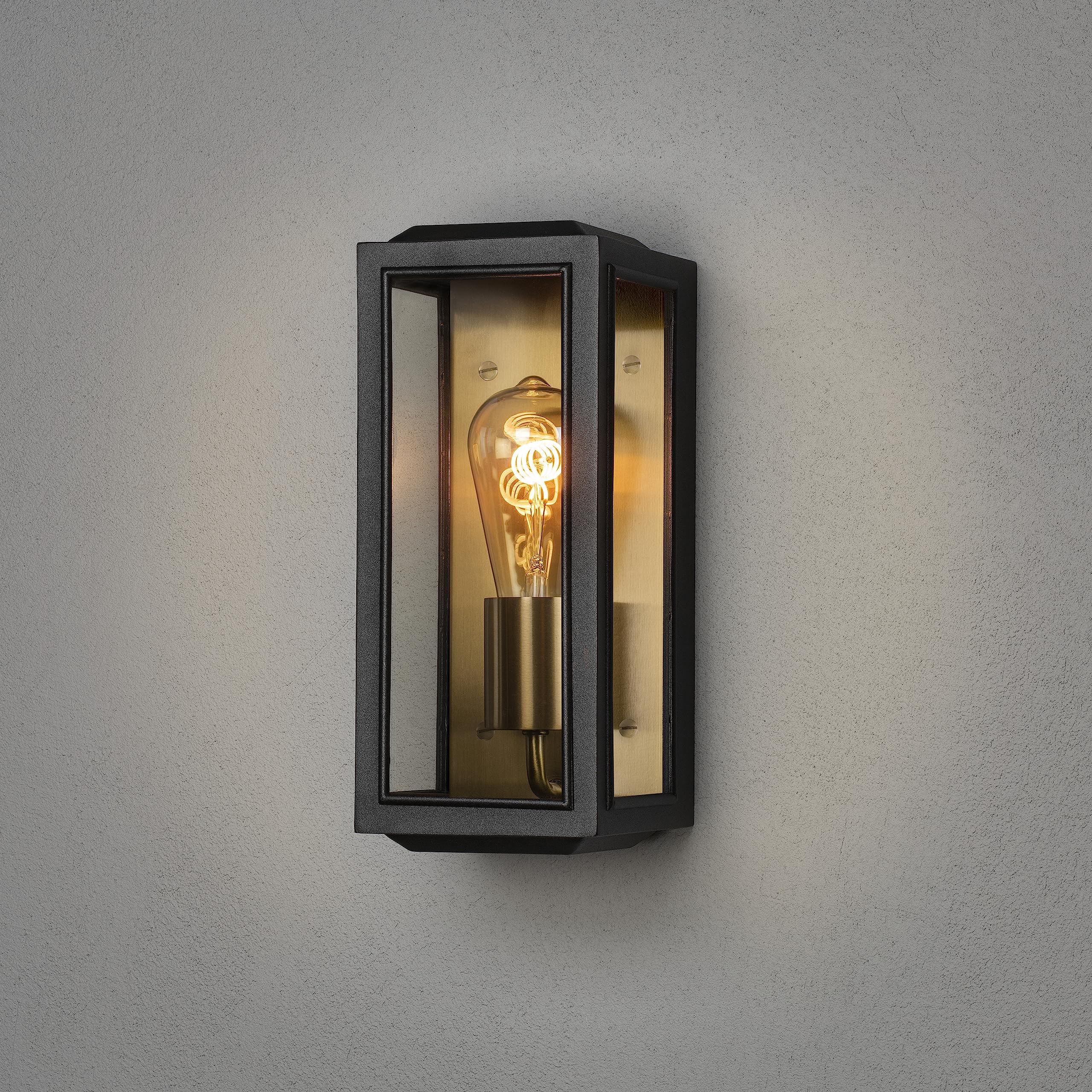 Konstsmide Wandleuchte Carpi | Stahl/klares Glas | E27 | schwarz/messing | 12,5 cm (L)/15 cm (B)/30 cm (H) | 7348-758 |