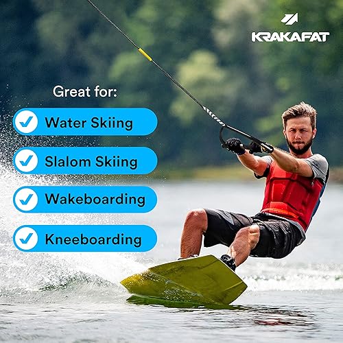 Miniatura 4 de Cuerda de esquí acuático de 75 pies, cuerda de wakeboard, 7 secciones con mango flotante de agarre de diamante EVA de 13 pulgadas, cuerda de