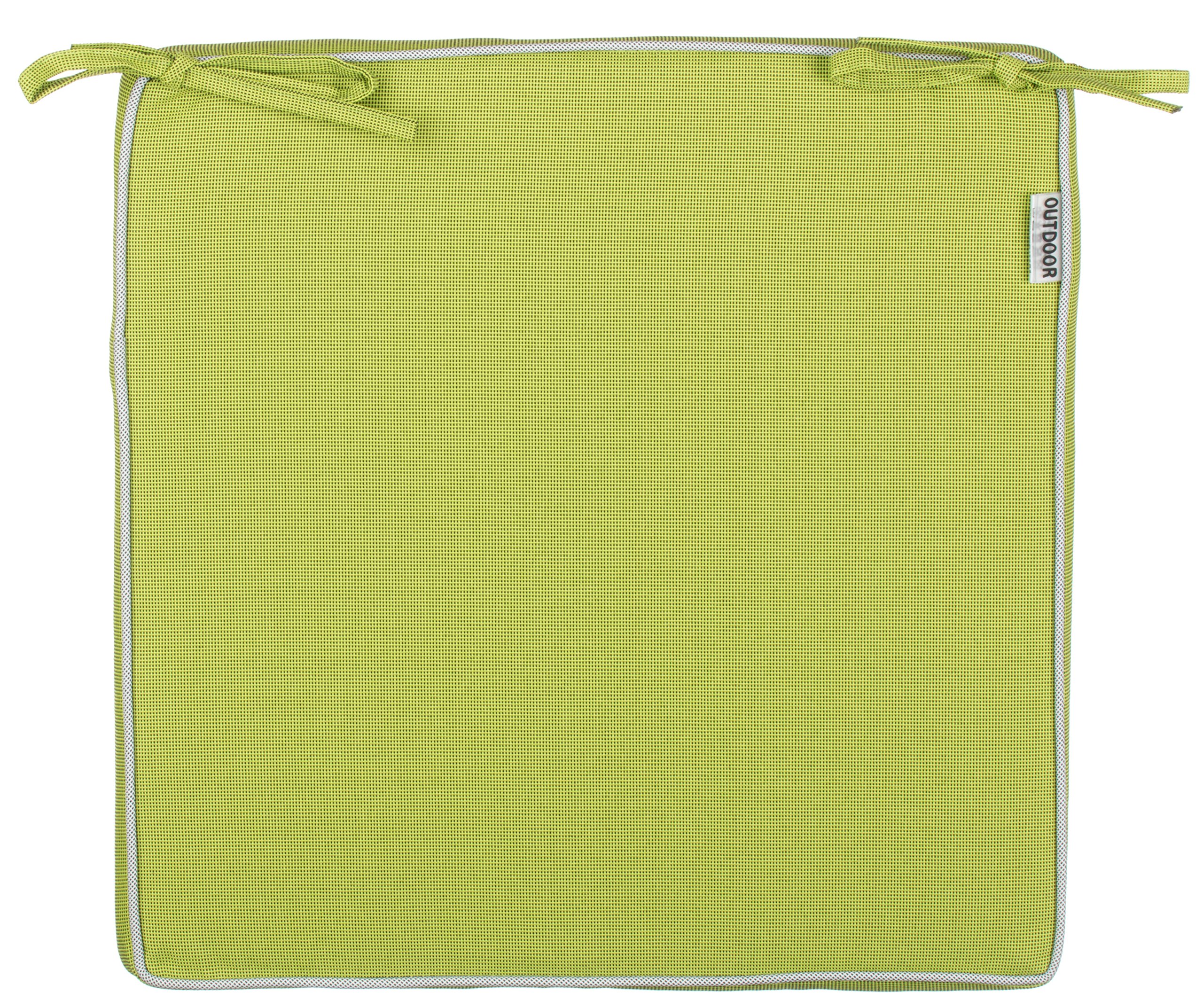 Brandsseller Set de 4 Cojines de asiento 40x40x4 cm – Cojine para silla repelente al Agua y las Manchas con Cintas de Sujeción y Ribete – interior y exterior – Cocina,Terraza, Jardín – Verde
