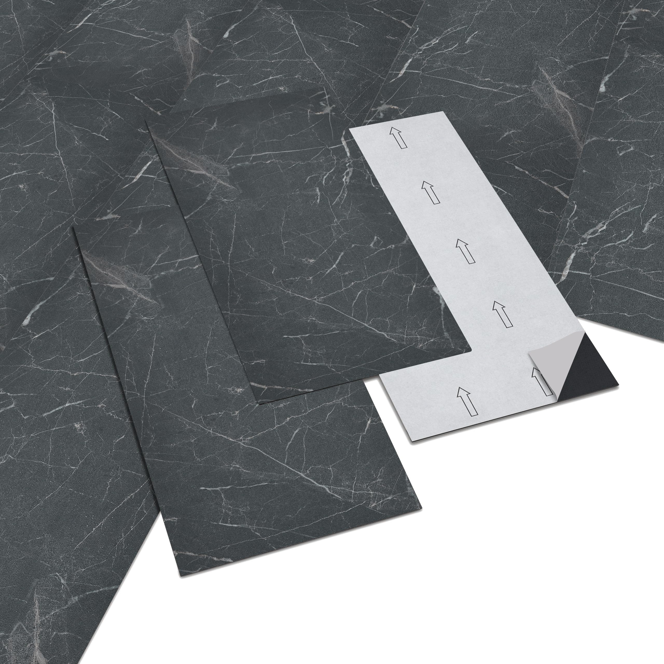 INMOZATA 28pcs/5m² Peel & Stick Marble Effect Vinyl Floor Tiles 30x60cm, Self-Adhesive, Waterproof, 2mm Thickness (Marble Black) for Bathroom & Kitchen — image 1