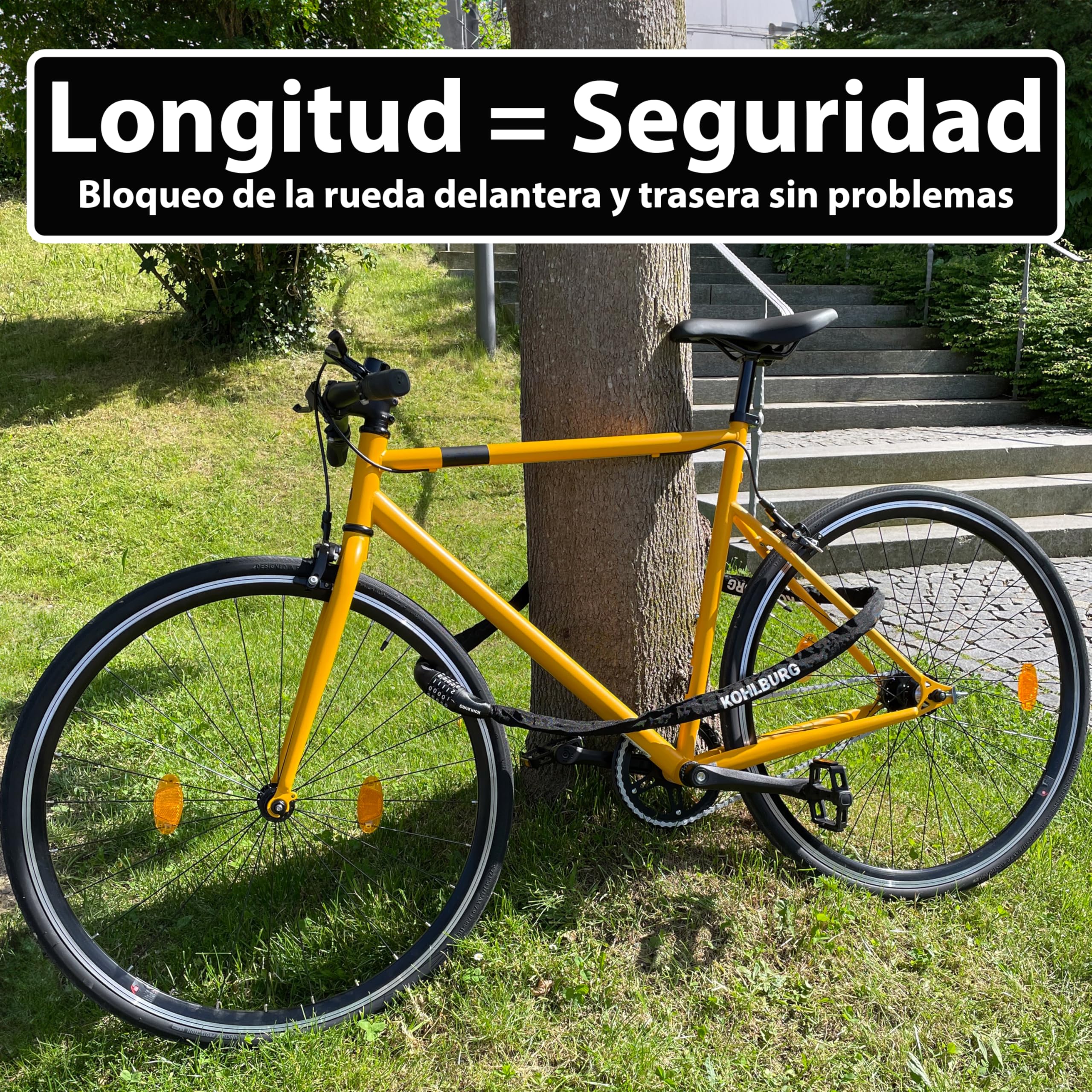 KOHLBURG Candado de combinación 200 cm, en acero especial de 6 mm, Antirrobo de bici de 2 m con código numérico, Antirrobo de cadena extra largo de 200cm, combinación numérica para e‑bike, e‑scooter