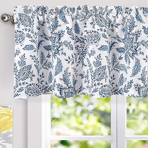 DriftAway Isla Paisley - Cortina opaca con estampado floral y bolsillo para cortinero, con aislamiento térmico, 52 x 18 pulgadas, más cabecera de 2