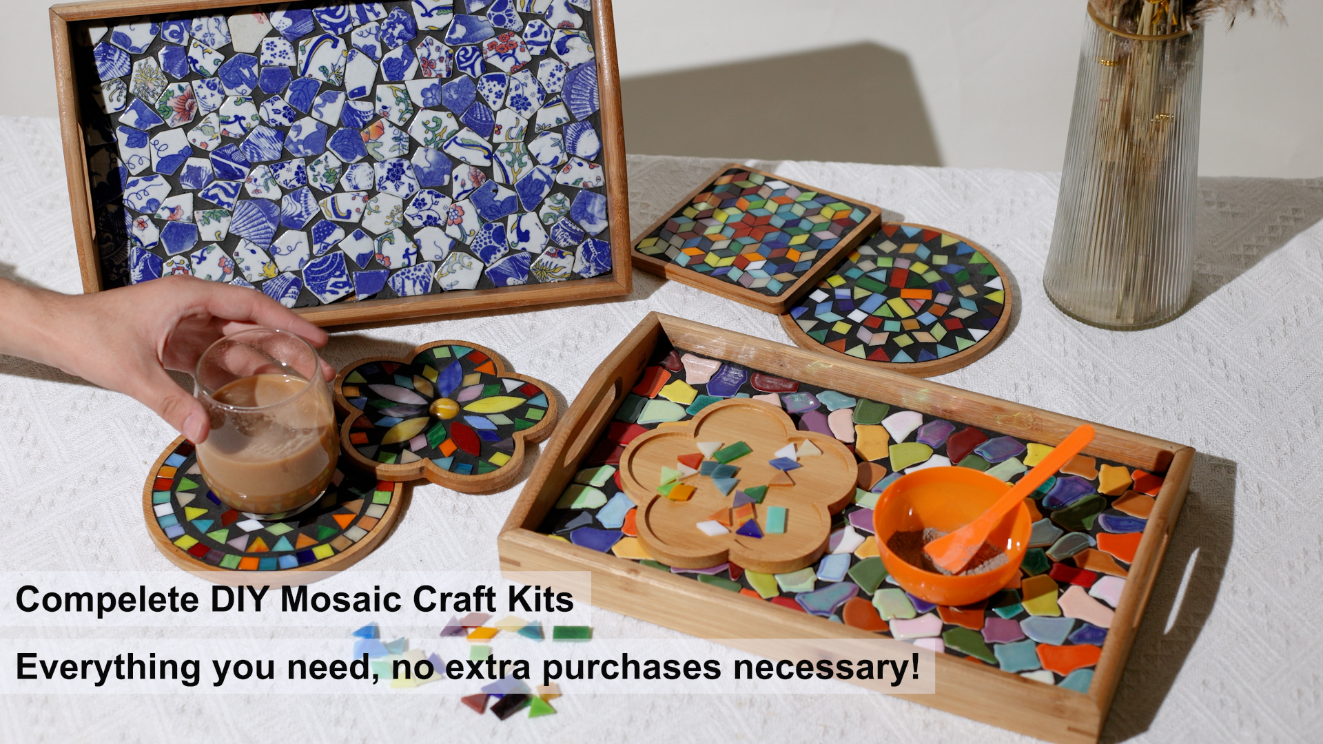 Kit Mosaïque De Carreaux De Verre - Set DIY Pour 3 Sous-verres En Mosaïque, 8,5 Cm, 9 Cm, 11,5 Cm, Avec Mosaïques Multicolores Et Outils Inclus - Création Artistique Facile Et Fun