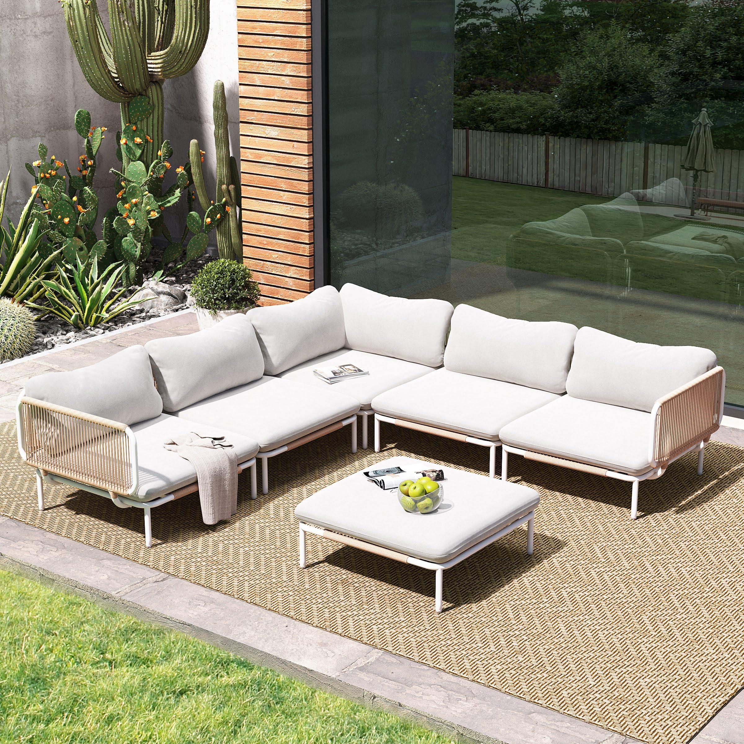 Oversized Outdoor Couch, 6-Seater Modular Sectional Sofa with Cushions