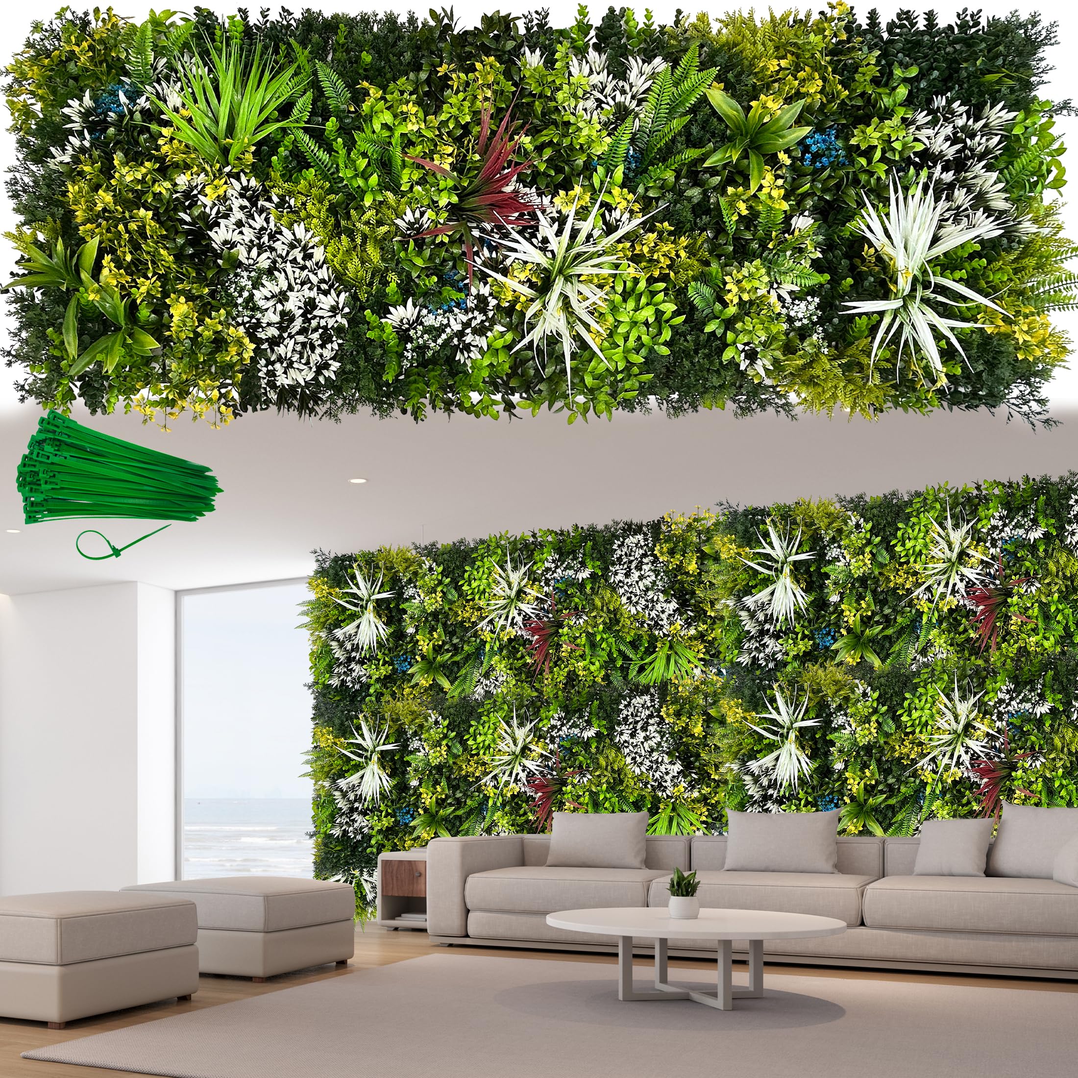 ODTORY Artificial 3D Plant Wall Panels: UV-Anti Faux Grass Wall Backdrop Boxwood Ivy Fence Privacy Screen Fake Greenery Leaf Hedge for Outdoor,Indoor,Garden,Backyard and Home Decor (): Combination B