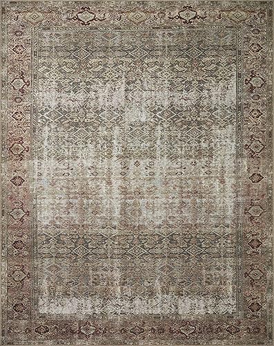 Miniatura 3 de Amber Lewis x Loloi Colección Georgie GER-07 - Alfombra de pasillo, 3 pies x 12 pies, color musgo y salmón