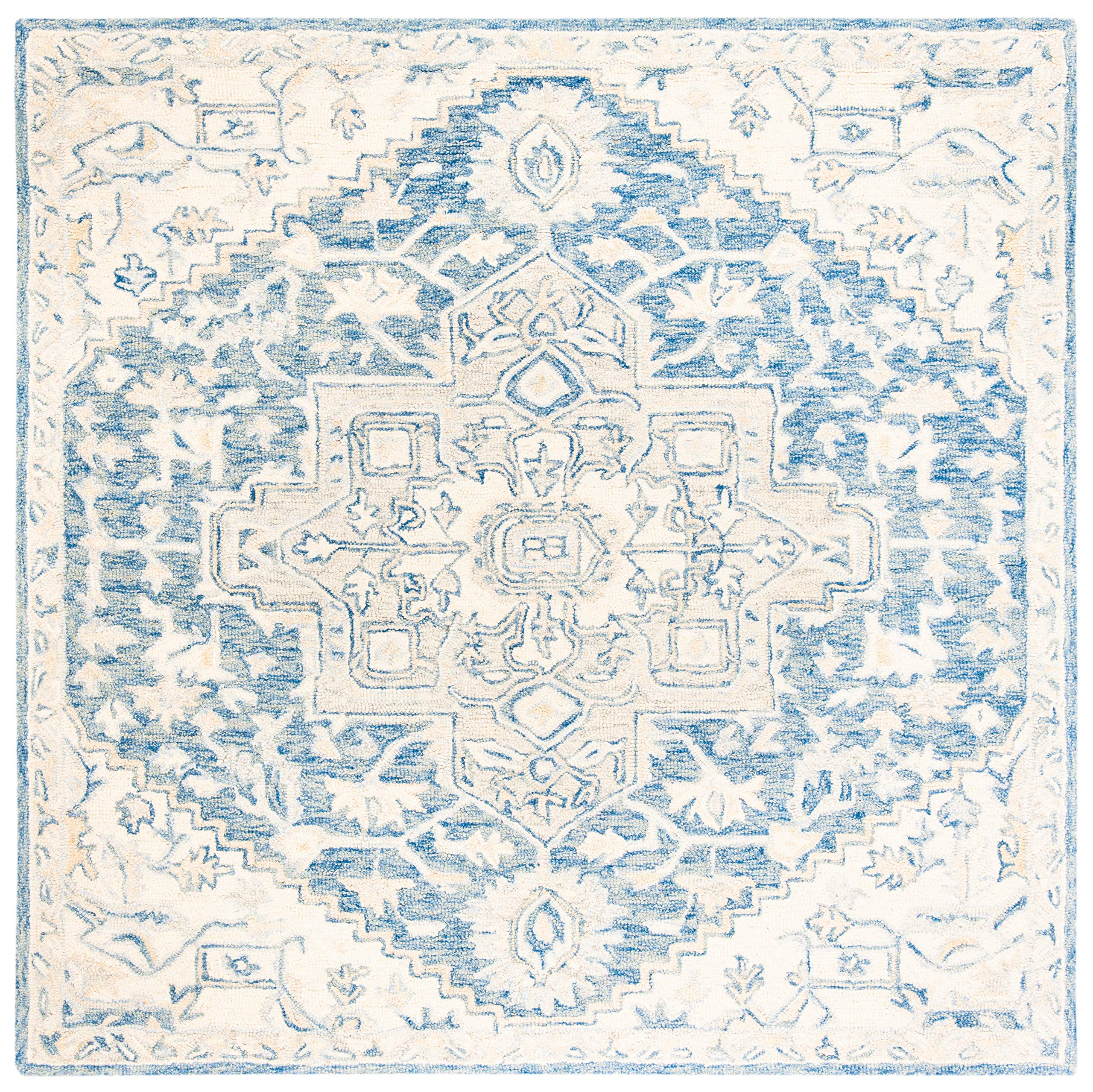Safavieh Traditional Rug for Living Room Dining Room, Bedroom - Micro-Loop Collection, Short Pile, in Blue and Ivory, 90 x 90 cm - Image 2