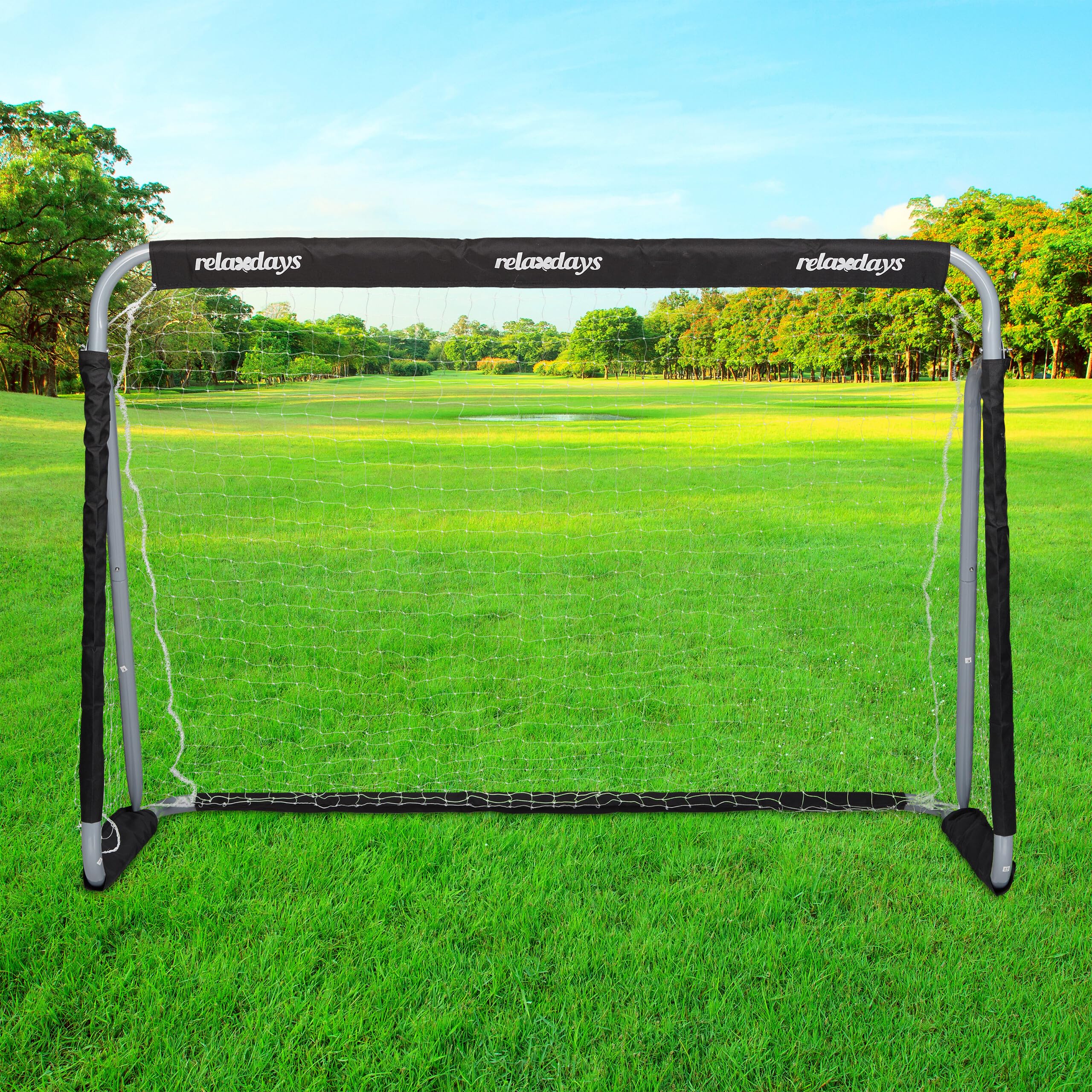 Relaxdays But de football 110x150x75cm gris/noir avec filet pour jardin