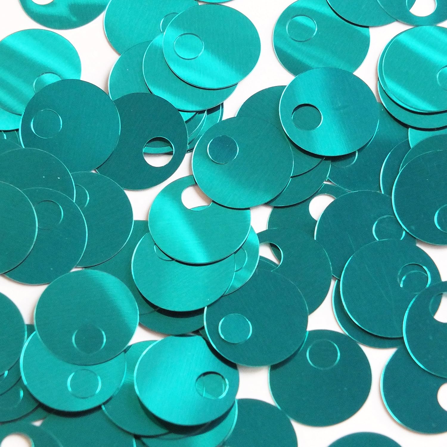 Large Hole Round Sequin 20mm Teal Turquoise Metallic. Couture Paillettes. Made in USA