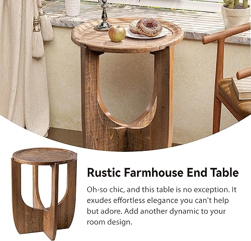 Miniatura 4 de COZAYH Rustic Farmhouse End Table, French Country Accent Side Table for Family, Dinning or Living Room, Small Spaces, Modern, Round, Brown End Table