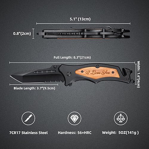 Miniatura 3 de GVDV Cuchillo de bolsillo utilitario  Cuchillo plegable 6 en 1 con rompecristales, abridor de botellas, clip de bolsillo, cuchillo multifunción para