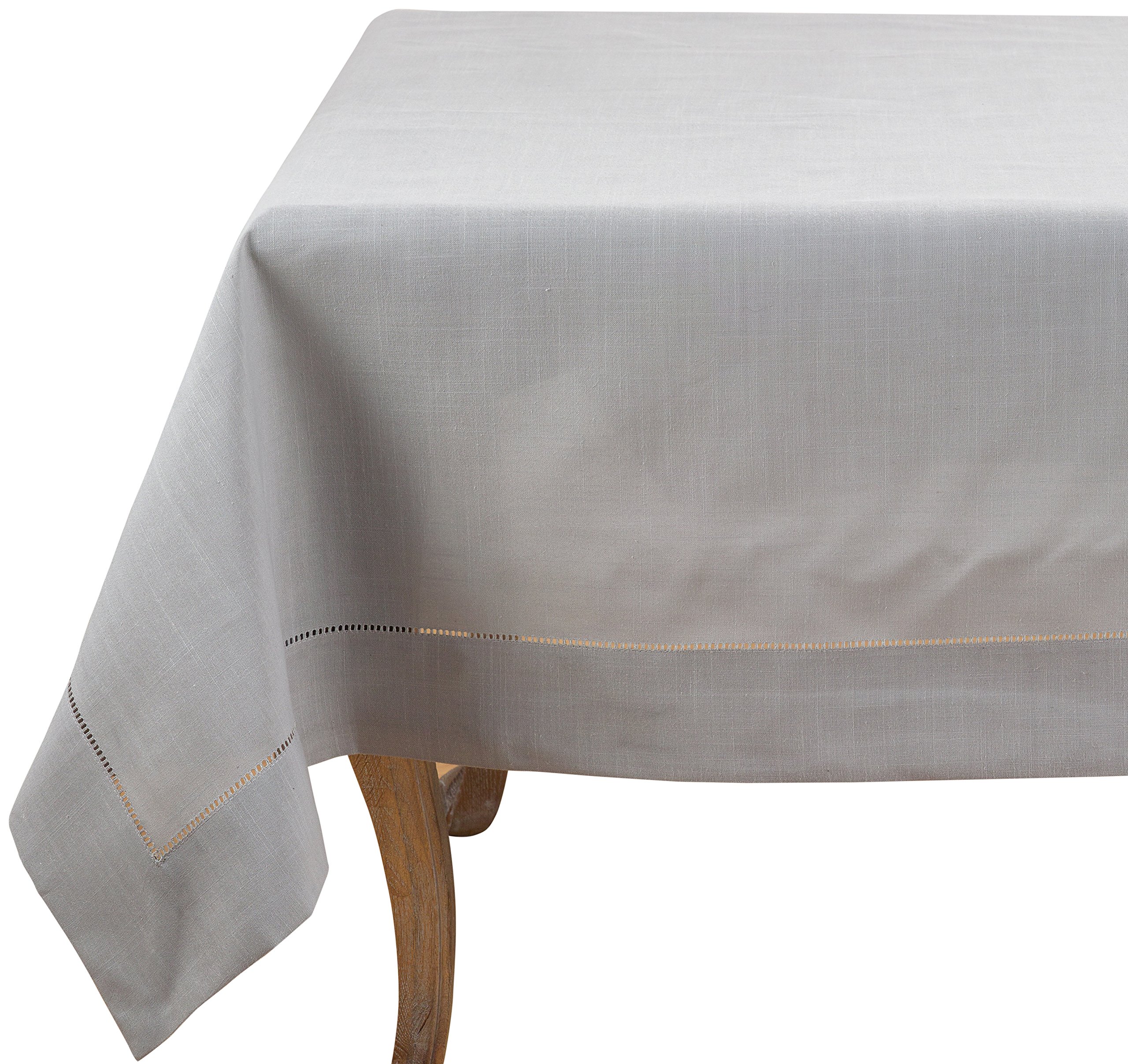 SARO LIFESTYLERochester Collection Classic Hemstitch Border Design Tablecloth, 60", Grey