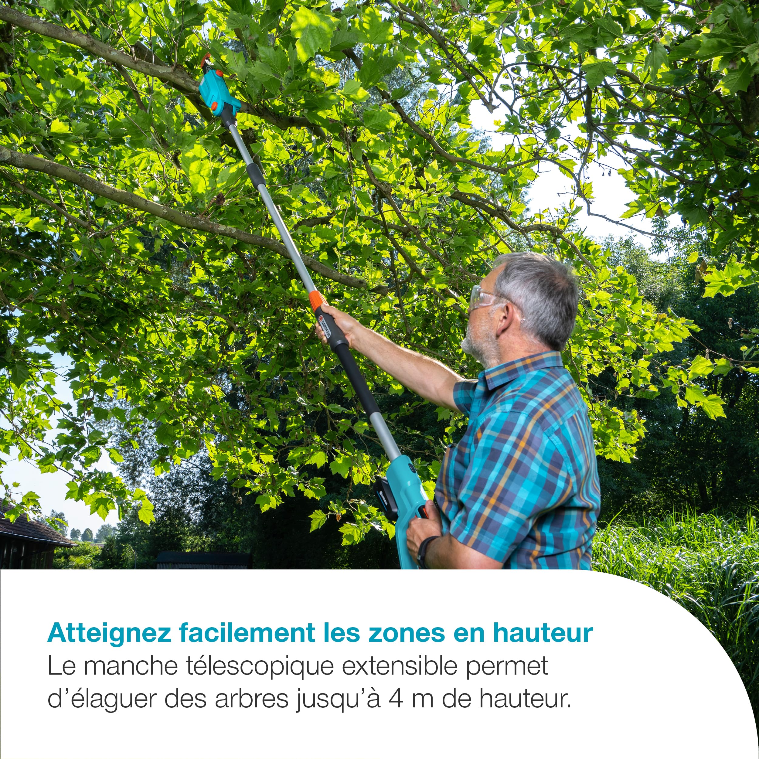 Gardena Elagueuse sur perche sur batterie TCS 20/18V P4A - sans chargeur ni batterie: Télescopique, Portée jusqu’à 4 m, Tête inclinable, Sans fil (14770-55)