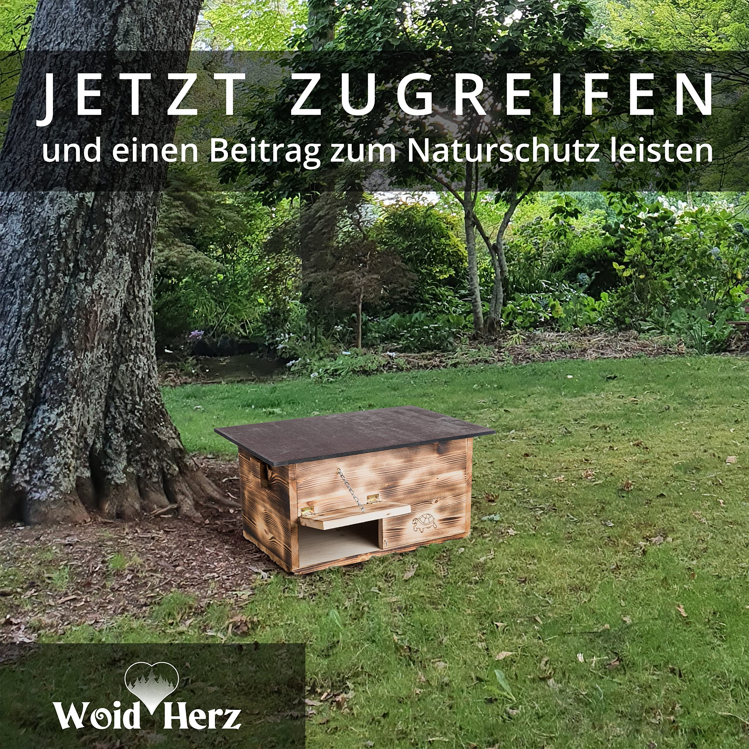 Premium Schildkrötenhaus (SH1) Gebrannt aus 20mm starken Vollholz - Wetterfest mit Boden und Tür inc. verstellbare Belüftung - Schildkrötengehege Schildkröten Wetterfest Freilauf Gehege