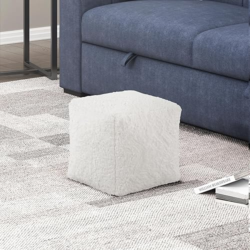 Miniatura 19 de Lexicon Puf otomano, reposapiés otomano cuadrado, puf de pana, taburetes pequeños para sofá con relleno para sala de estar/dormitorio, color blanco