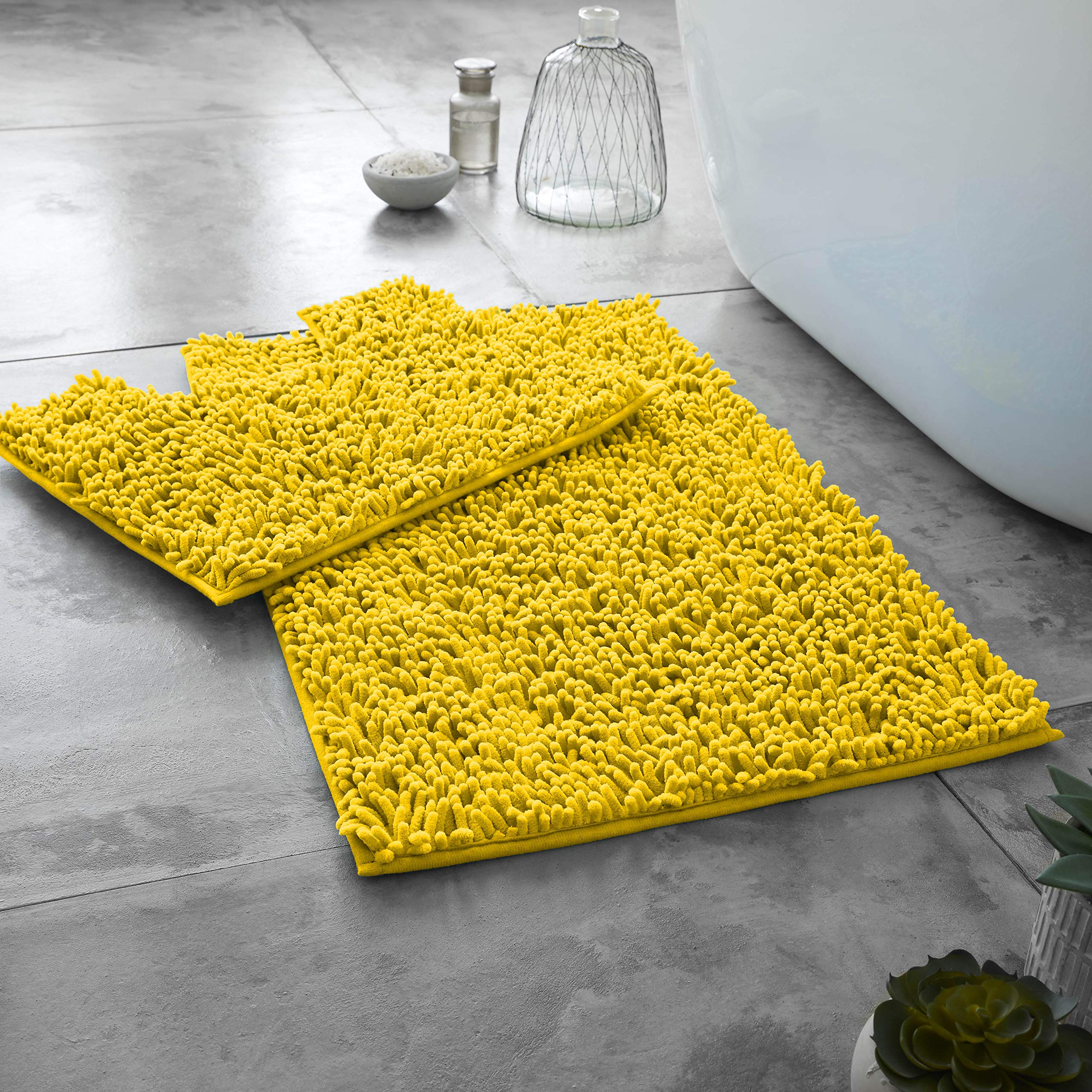 KNT Extra Large Loop Bath Mat Sets 2 Pieces Bath and Pedestal Mat Sets Anti Slip Super Soft Water Absorbent Extra Large Size Bathroom Toilet Rugs (Ochre)