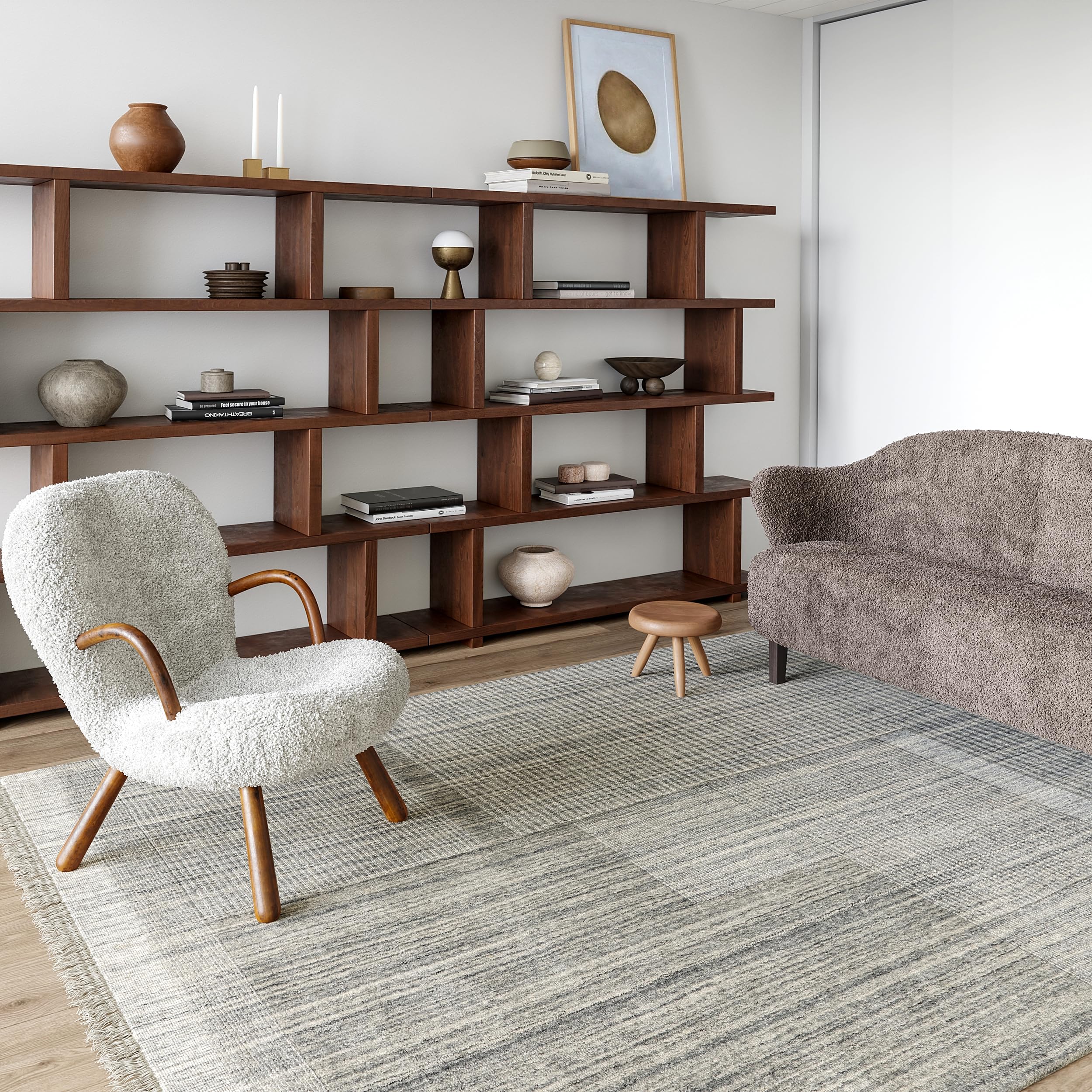 Amazon.com: Rugs USA Mozai Fringed Wool-Blend Area Rug, 5x8, Light