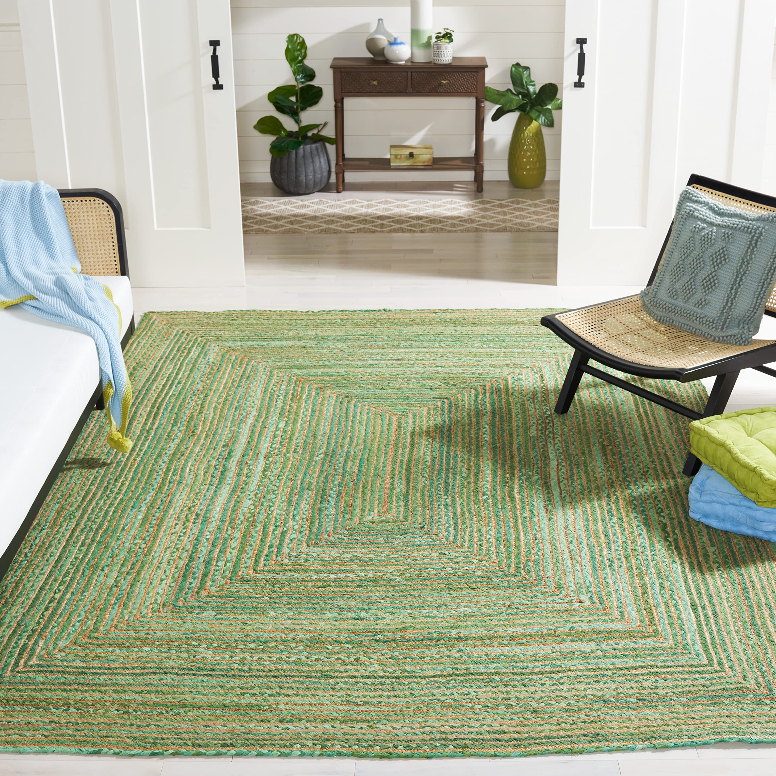 safavieh area rug 6x9 - cape cod collection - green & natural brown, handmade jute & cotton, woven braided design (cap202y)
