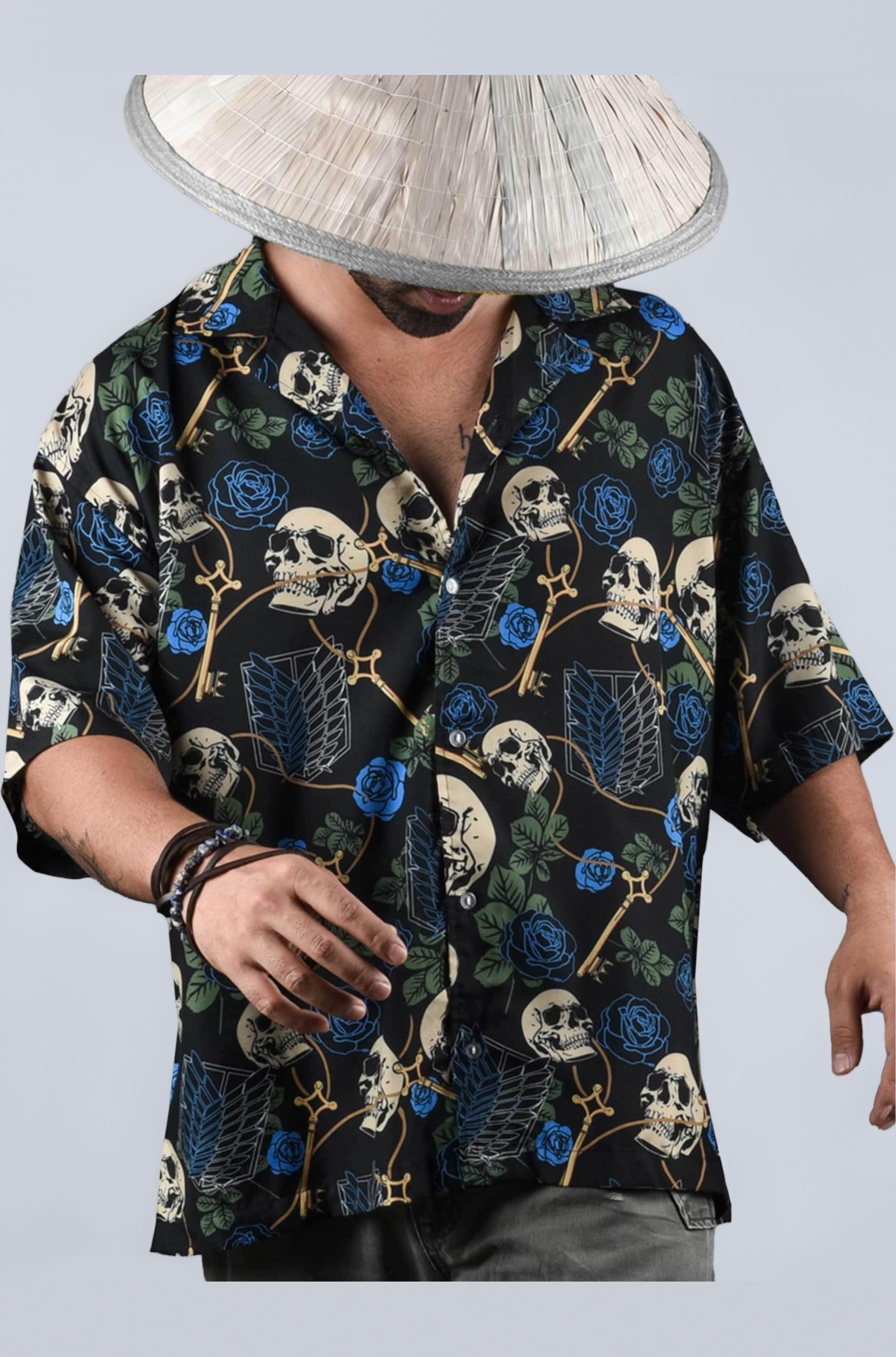 Unisex Anime Shirts for Men and Women, Basement Printed Kimono Fit Hawaiian Shirt