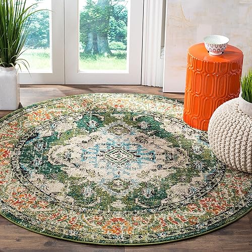 Miniatura 443 de Safavieh Tapete de área grande, colección Monaco, 11 pies x 15 pies, azul marino y celeste, diseño desgastado de medallón, no desprende pelusa