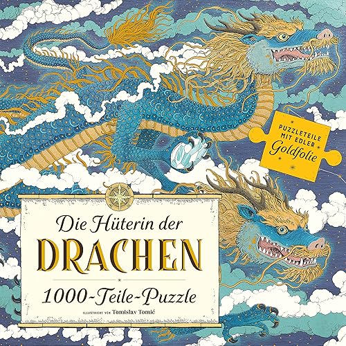 Die Hüterin der Drachen Puzzle: 1000 Teile mit Goldfolie veredelt und einem Poster als Vorlage