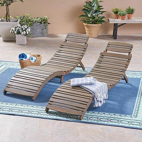 Miniatura 2 de Christopher Knight Home Tycie Outdoor - Chaise lounge plegable de madera de acacia (juego de 2), acabado gris