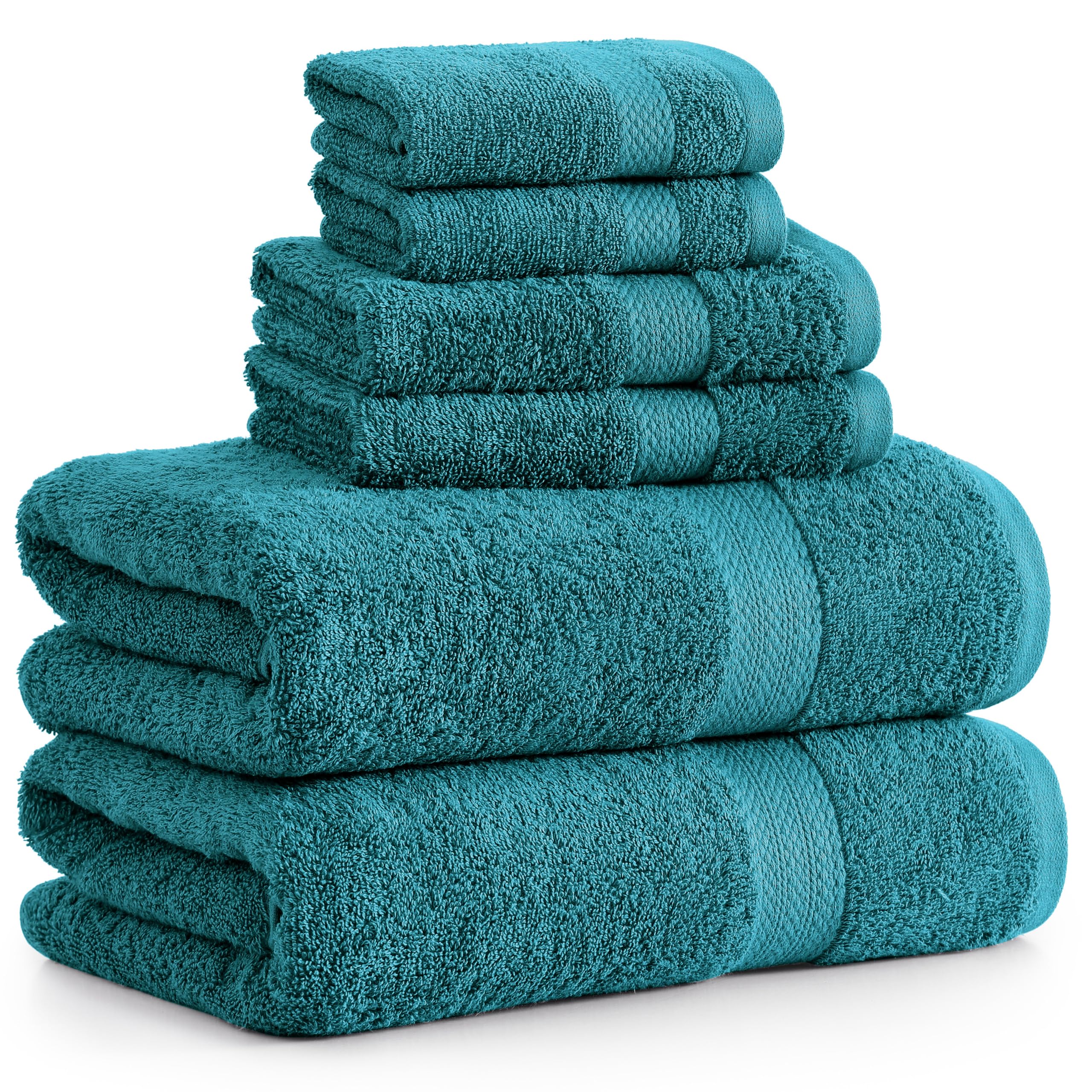 LANE LINEN 100% Cotton 6 Piece Bath Towel Set - Ring Spun, Quick Dry, Super Soft & Highly Absorbent - 2 Bath, 2 Washcloths, 2 Bathroom Hand Towels - Hotel Quality Luxury Bathroom Towel Set - Sea Port