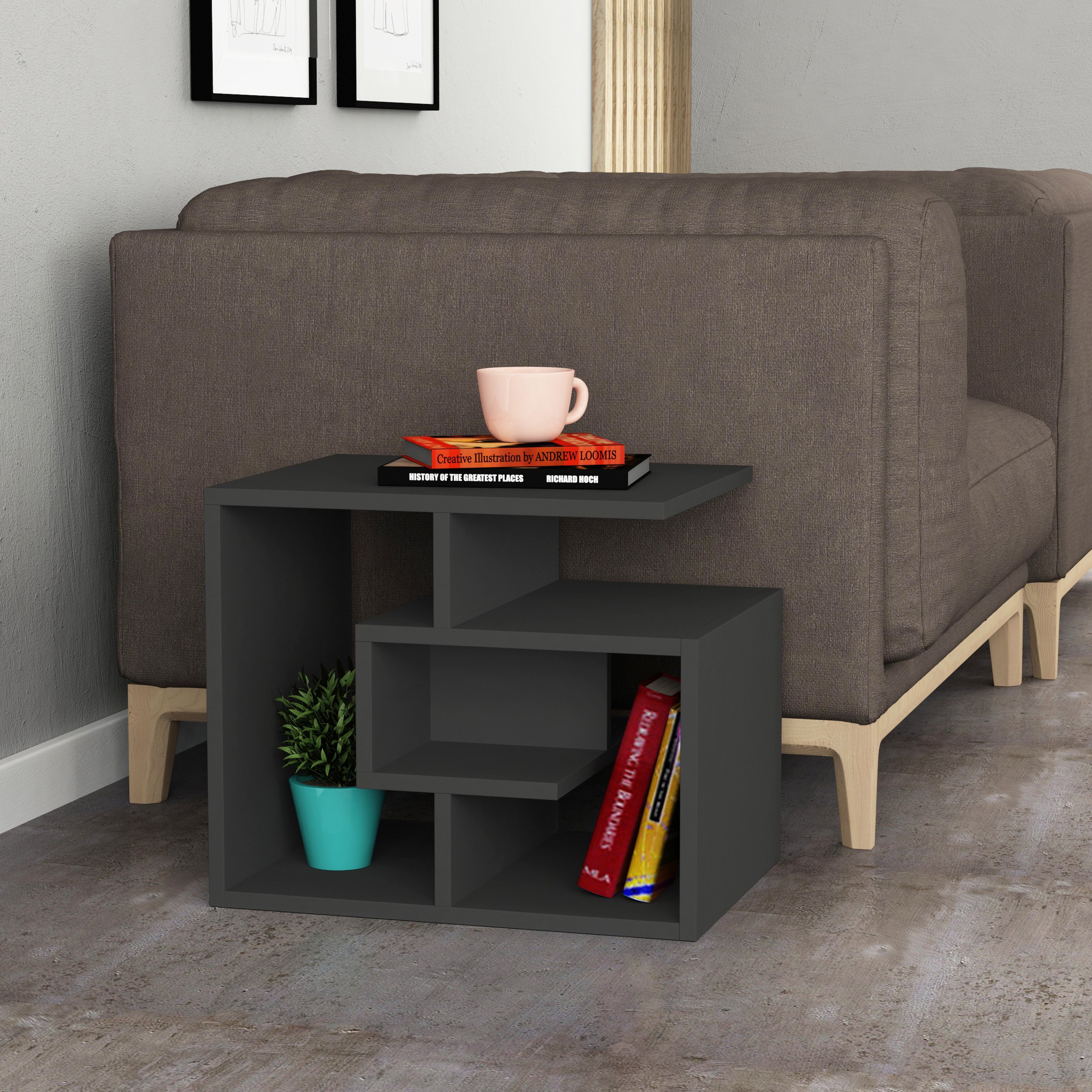 HOCUS PICUSSquare Coffee Table Tea Table for Lounge Modern Design Centre Table with Multiple Storage Shelves FOR Living Room Office 45(H) x40(D) x54(W) cm (Oak)