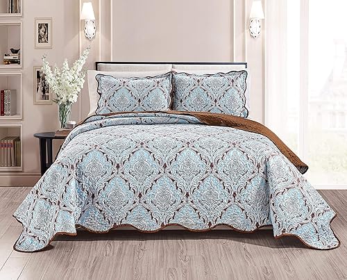 Miniatura 2 de Juego de edredón Grand Linen de 3 piezas, con estampado fino, colcha reversible, colcha de matrimonio/queen, king y california king