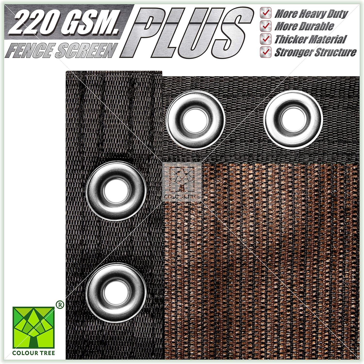 ColourTree Plus Extra Heavy Duty Fence Screen Privacy Screen - Commercial Grade 220 GSM - Heavy Duty - 3 Years Warranty (6' x 50', Brown Plus) 6' x 50' Brown Plus