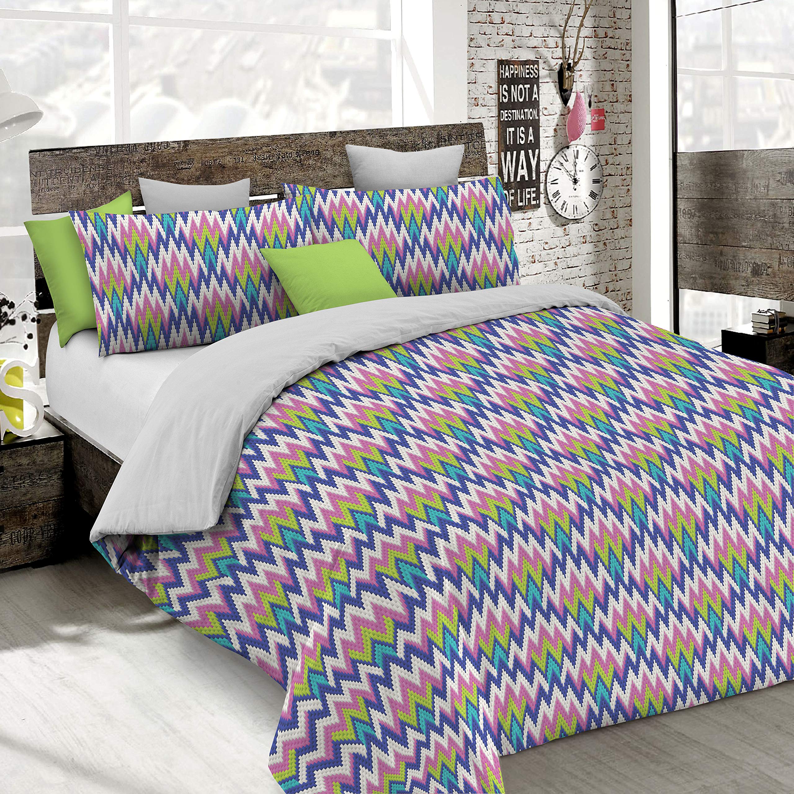 Italian Bed Linen Sogni e Capricci Fantasy Duvet Cover (Made in Italy), Zigzag, small double