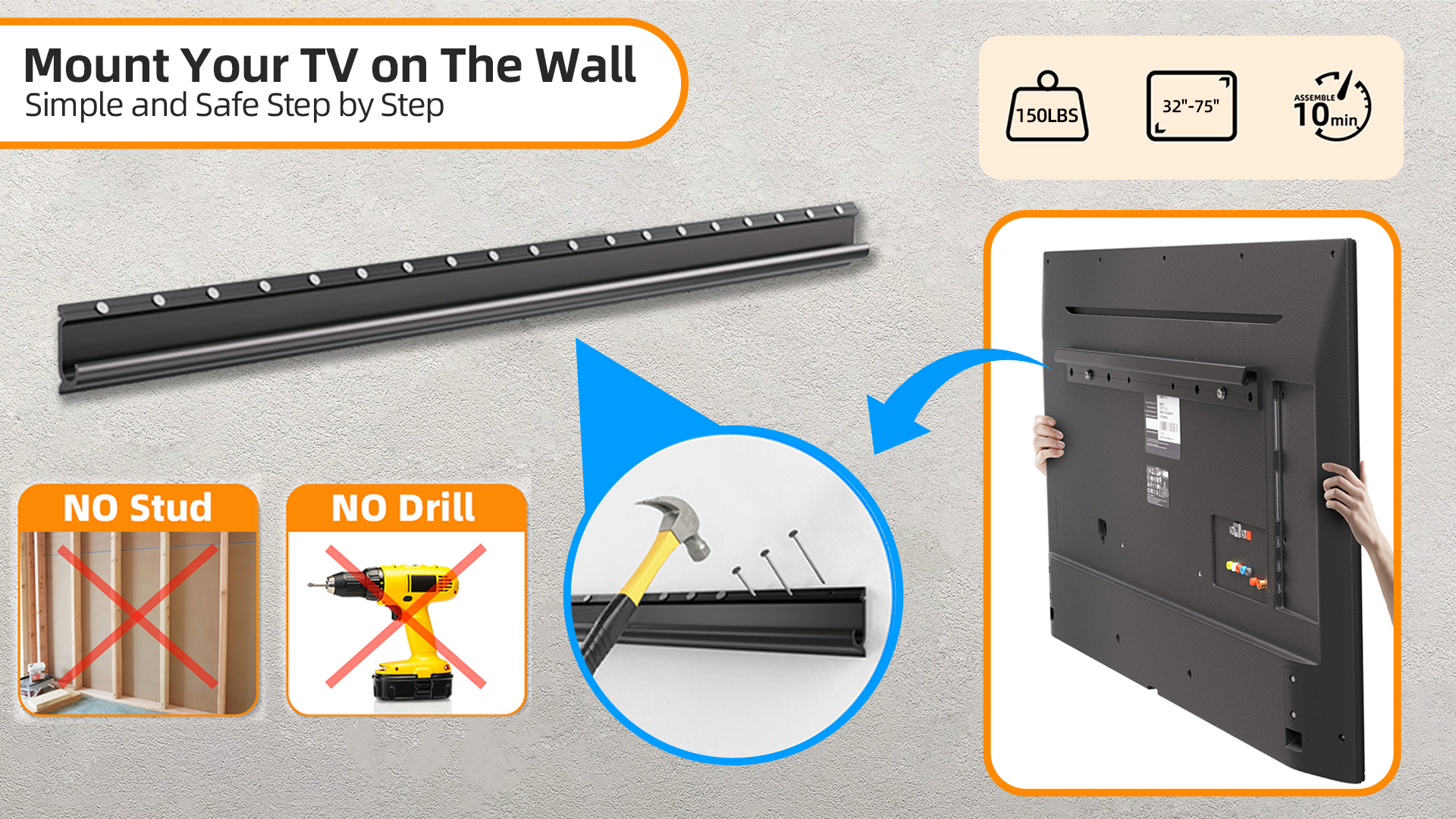 Fulifix 2 Pack Studless Drywall TV Mount For 32-75 Inch TVs - View #10