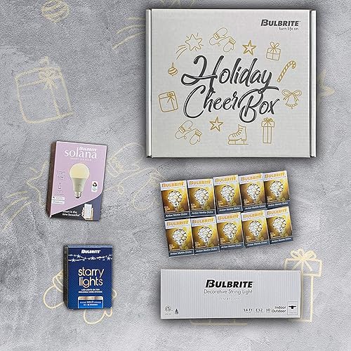 Bulbrite Caja de alegría navideña, kit completo de iluminación festiva de 13 piezas que incluye bombilla inteligente Solana WiFi, tira de luces de