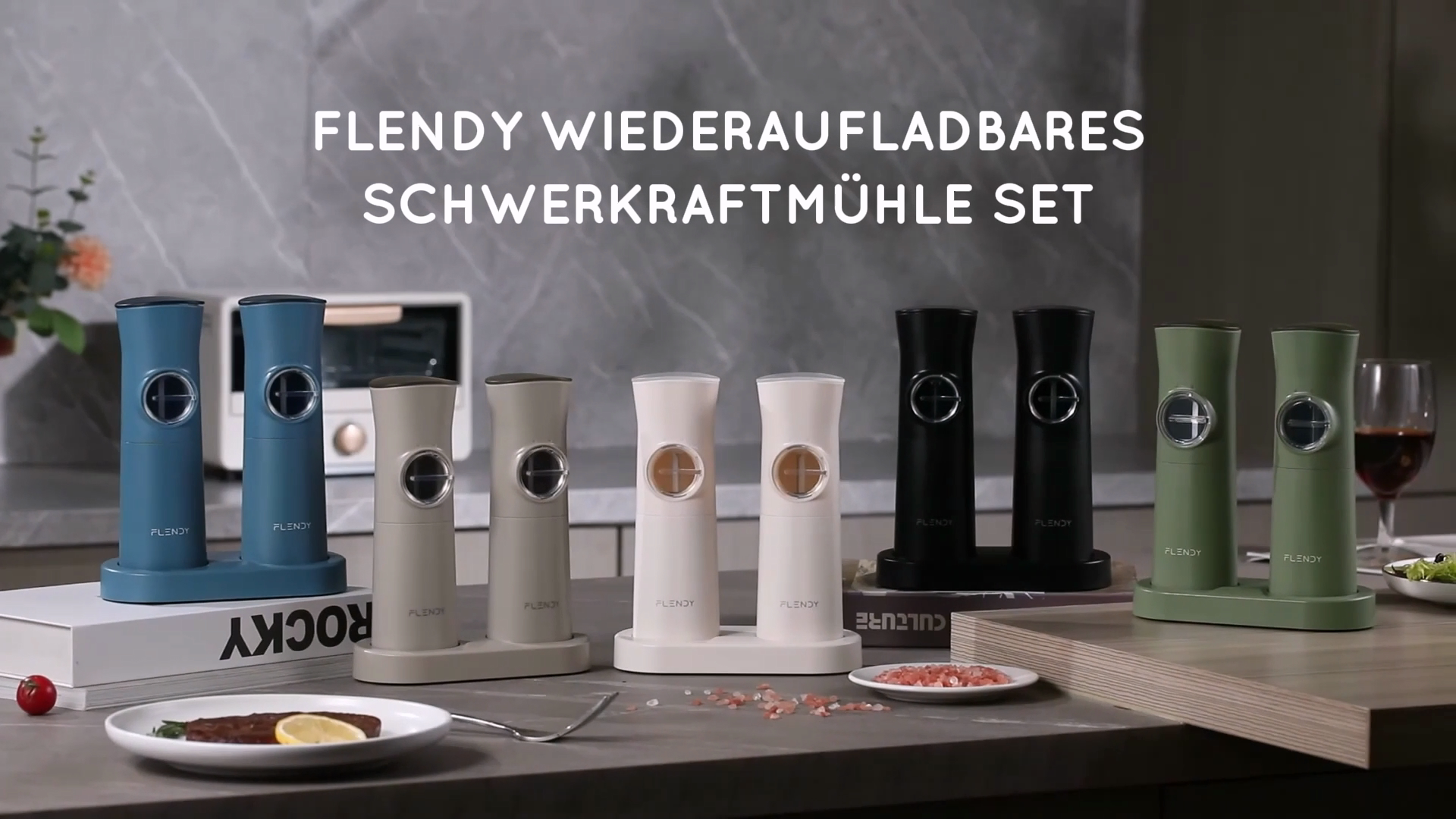 WONMAKE Salz- Und Pfeffermühle Set – Elektrisch, USB-Dual-Ladestation, 6 Mahlgrade, LED-Licht, Keramisches Mahlwerk