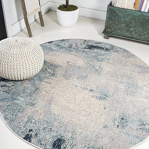 JONATHAN Y JCTP104 Contemporary POP Vintage Modern Abstract Area Rug Bedroom Kitchen Living Room Indoor Decor, 4' Round, Cream/Blue