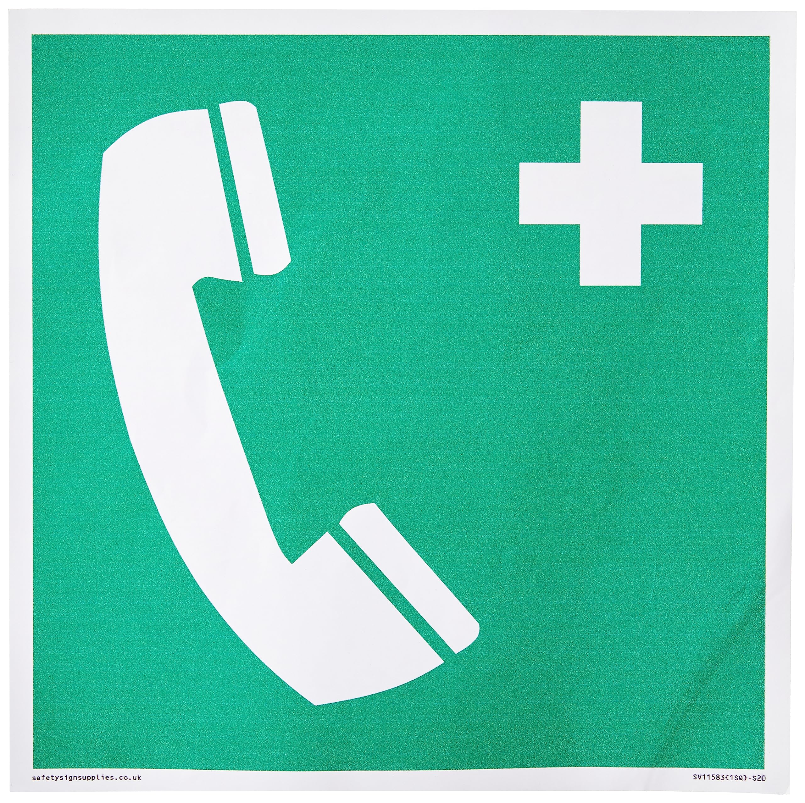 Viking Signs E004 safe condition emergency telephone Sign - 200x200mm - S20, Green/White