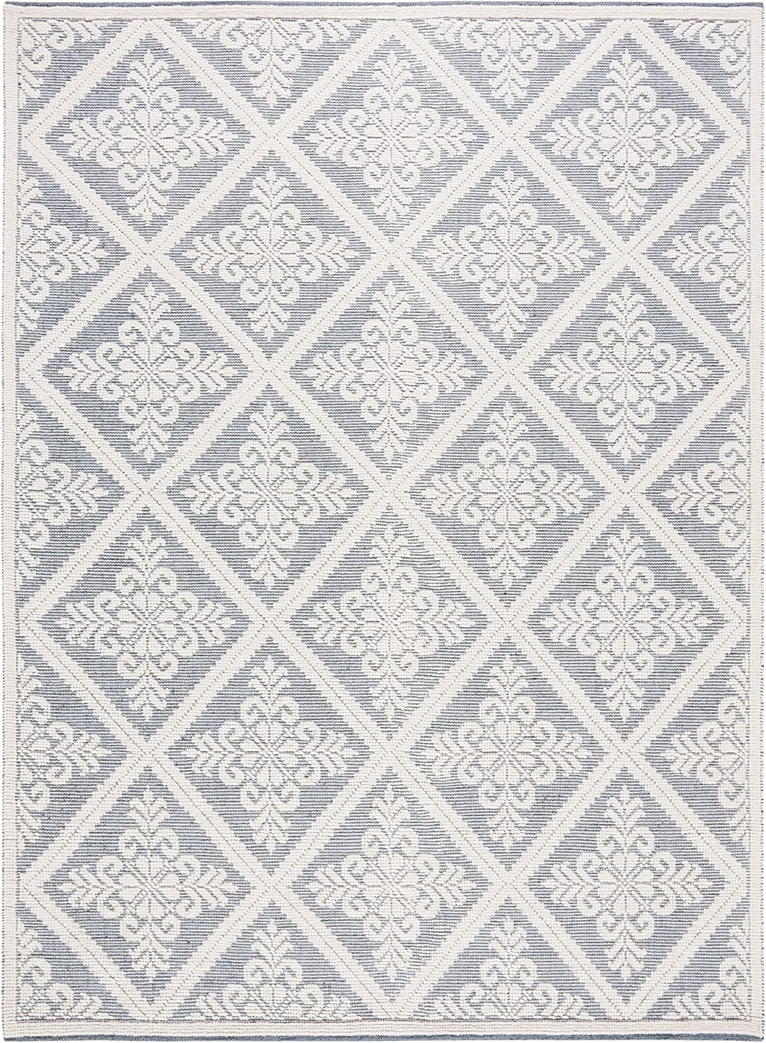 Ivory and Blue Hand-Knotted Wool 8' x 10' Area Rug