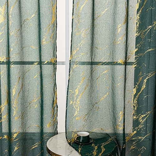 Miniatura 4 de Lavyhuno Cortinas traslúcidas doradas de 96 pulgadas de largo, juego de 2 paneles con bolsillo para barra para decoración de Navidad, decoración de